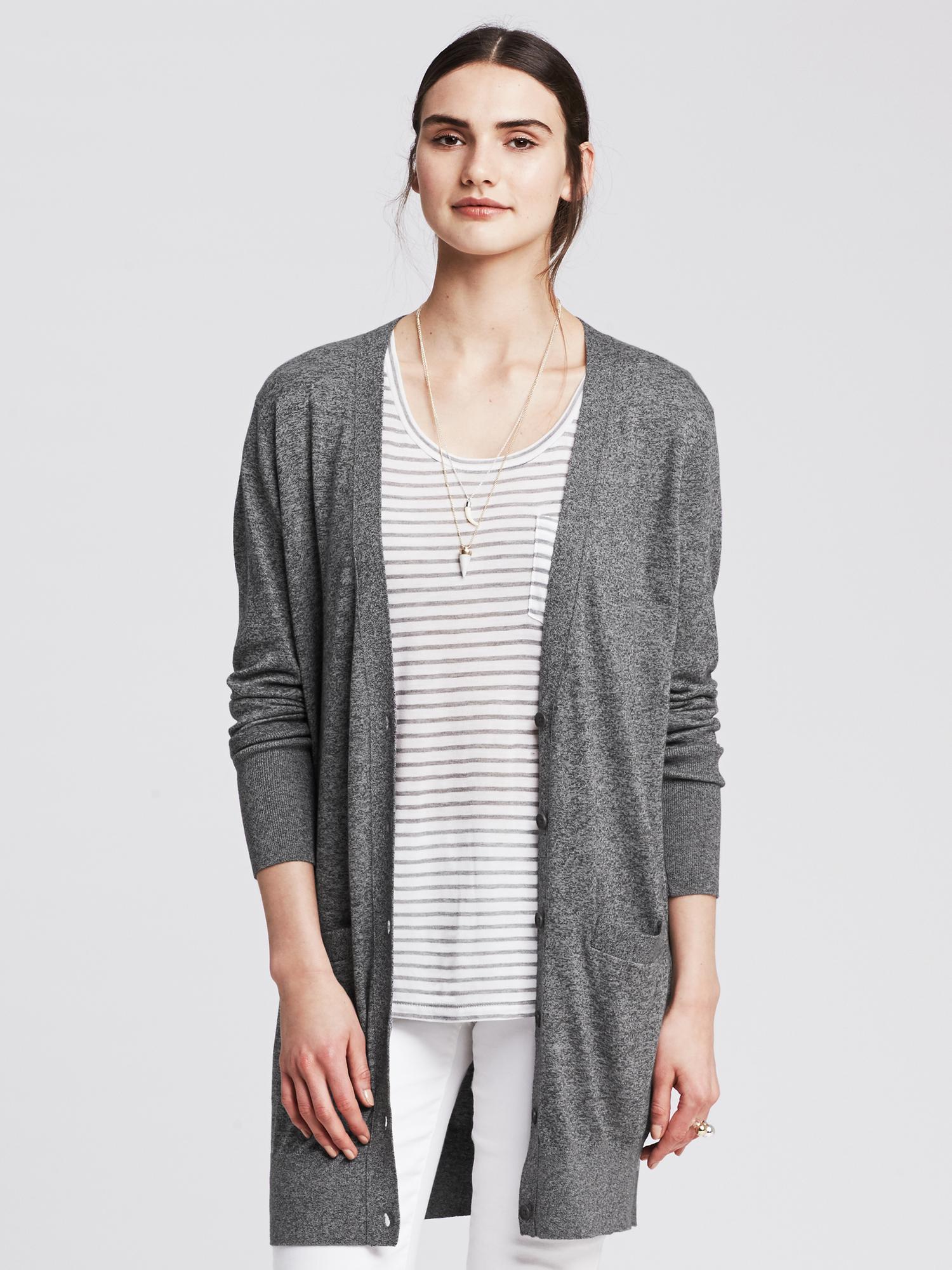Textured Gray Boyfriend Cardigan Banana Republic