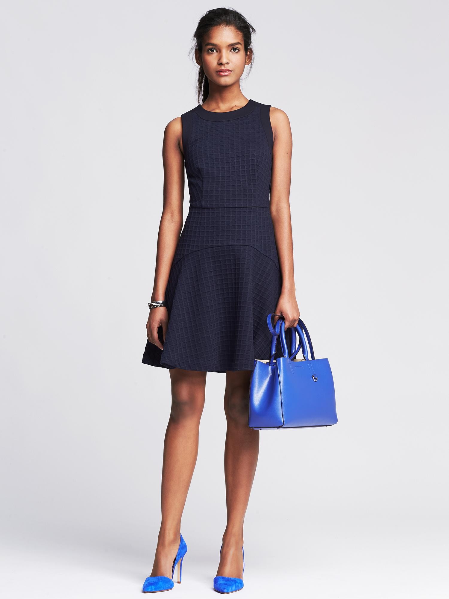 Square Jacquard Fit-and-Flare Dress