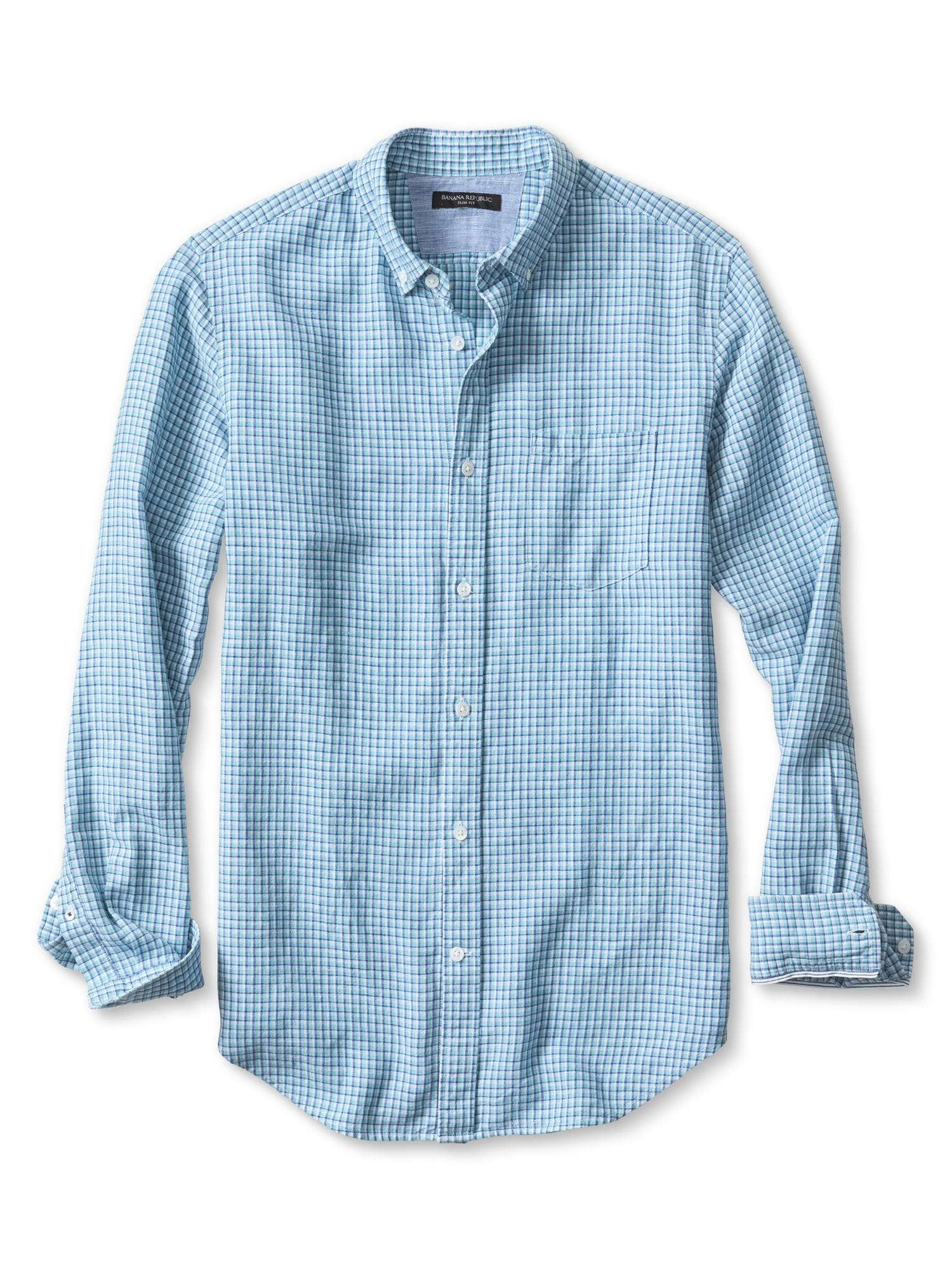 Slim-Fit Multi-Check Linen Cotton Shirt | Banana Republic