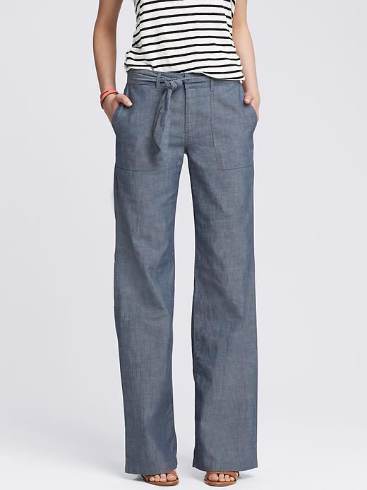 Chambray Tie-Front Wide-Leg Pant