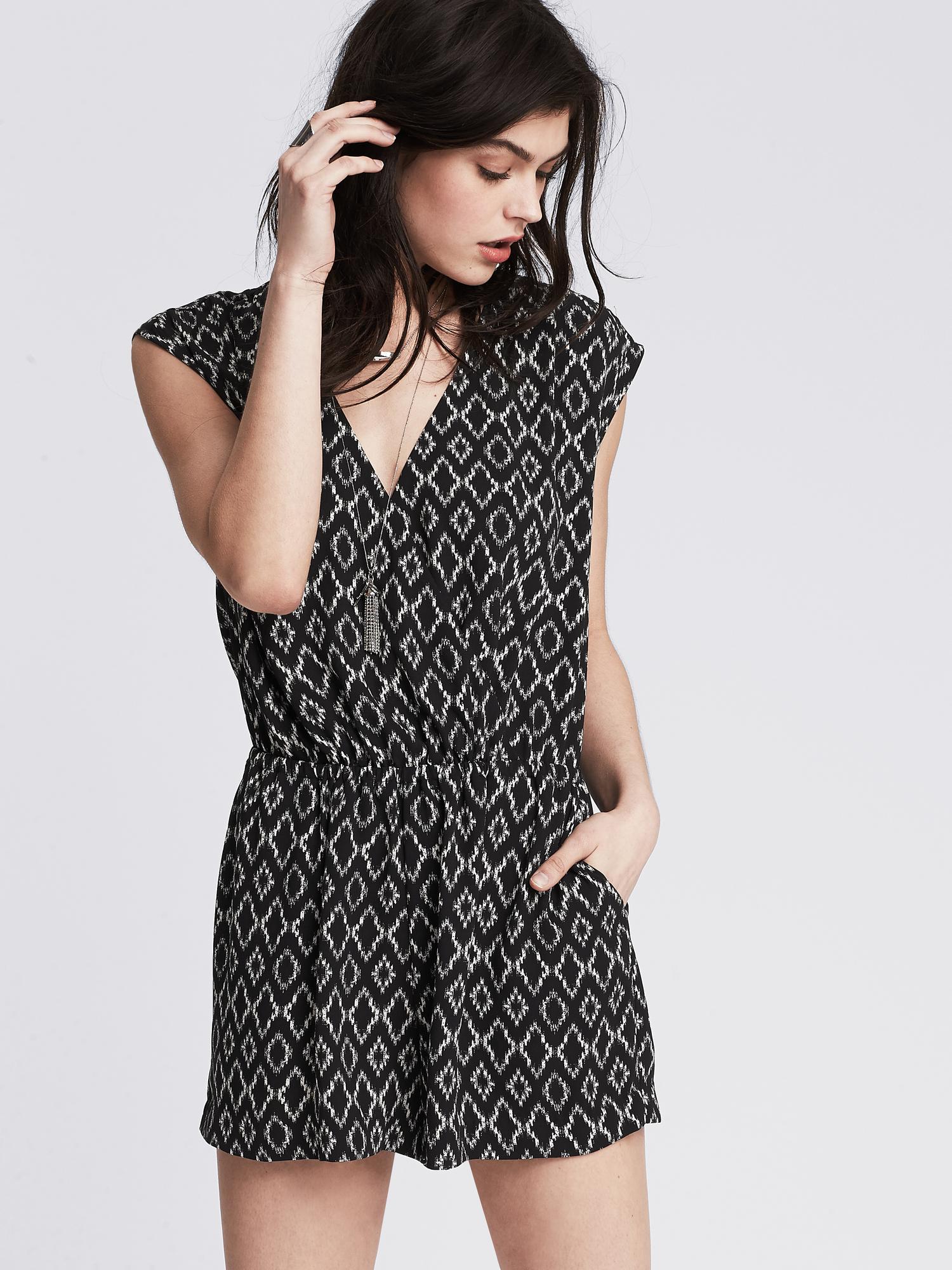 Printed Faux-Wrap Romper