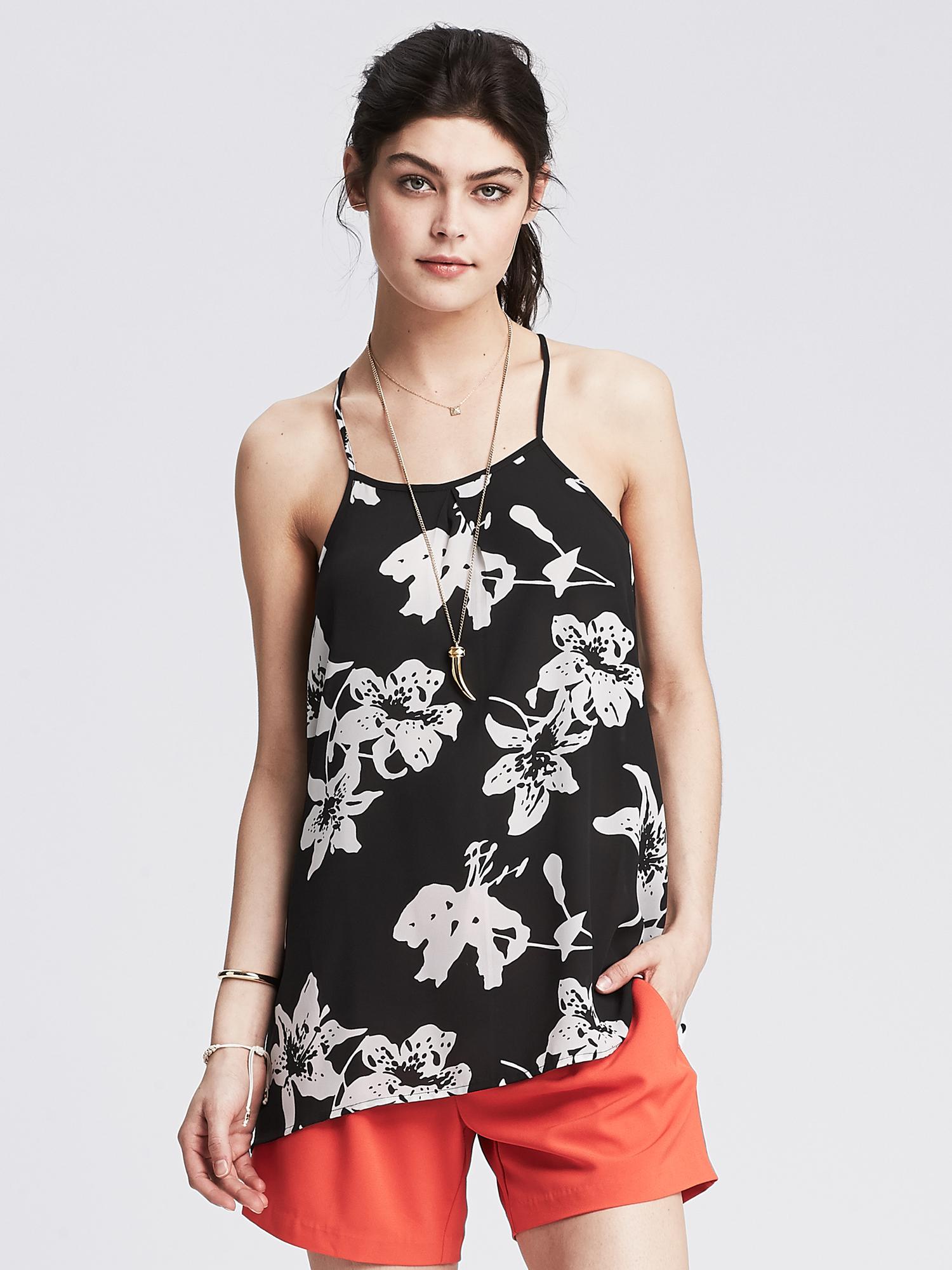 Floral Pleated High/Low Cami | Banana Republic