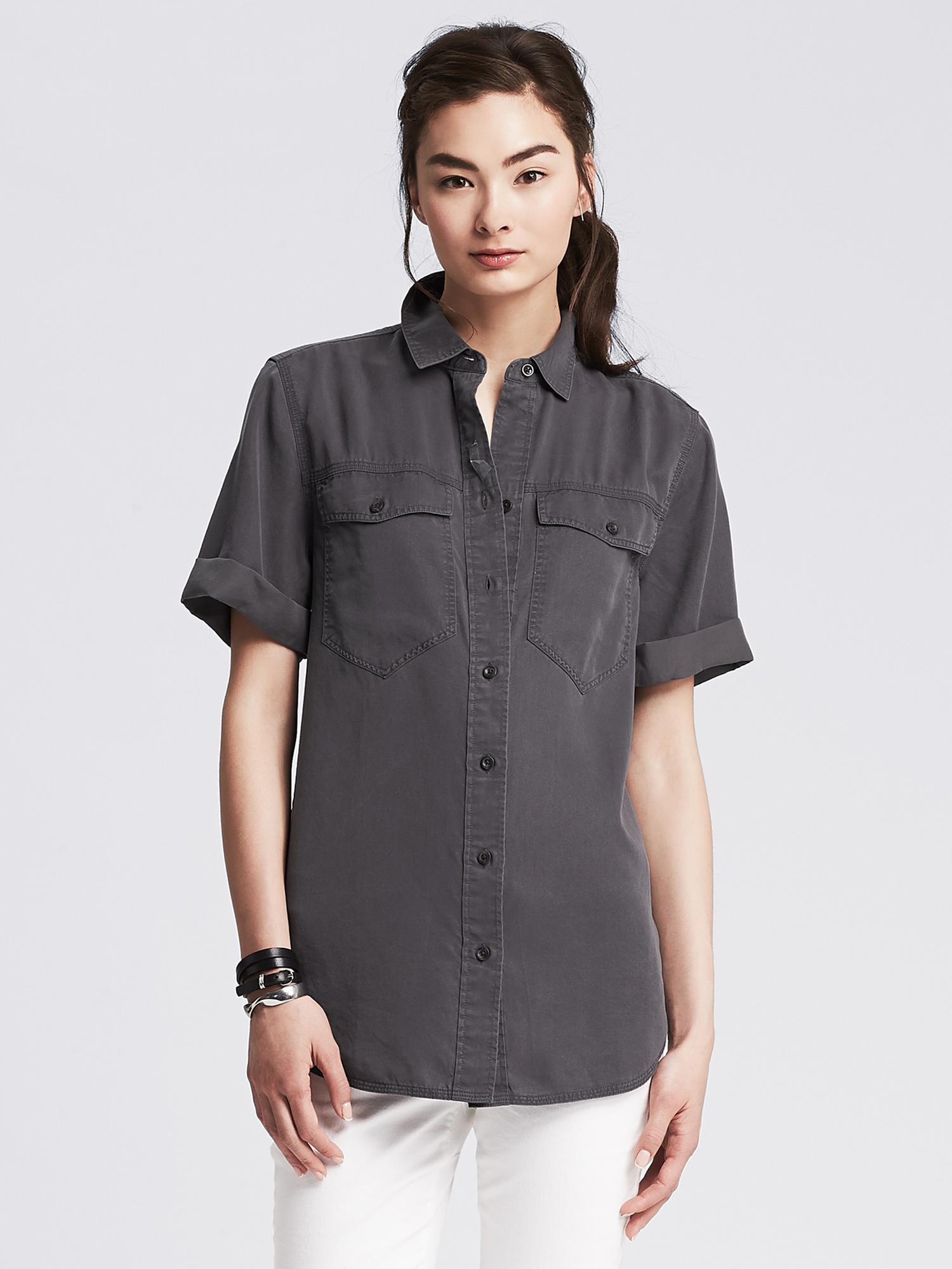 Soft-Wash Denim Short-Sleeve Shirt | Banana Republic