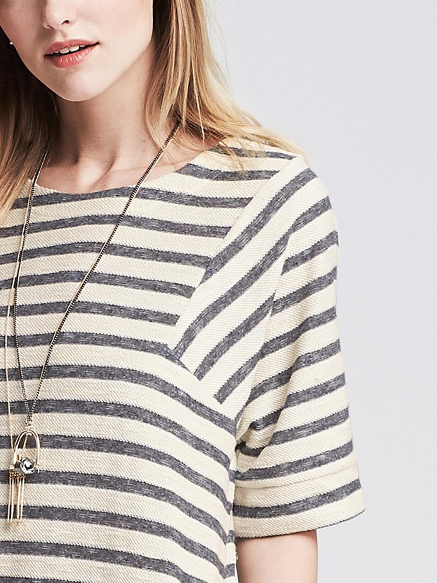 Striped Elbow-Sleeve Shift