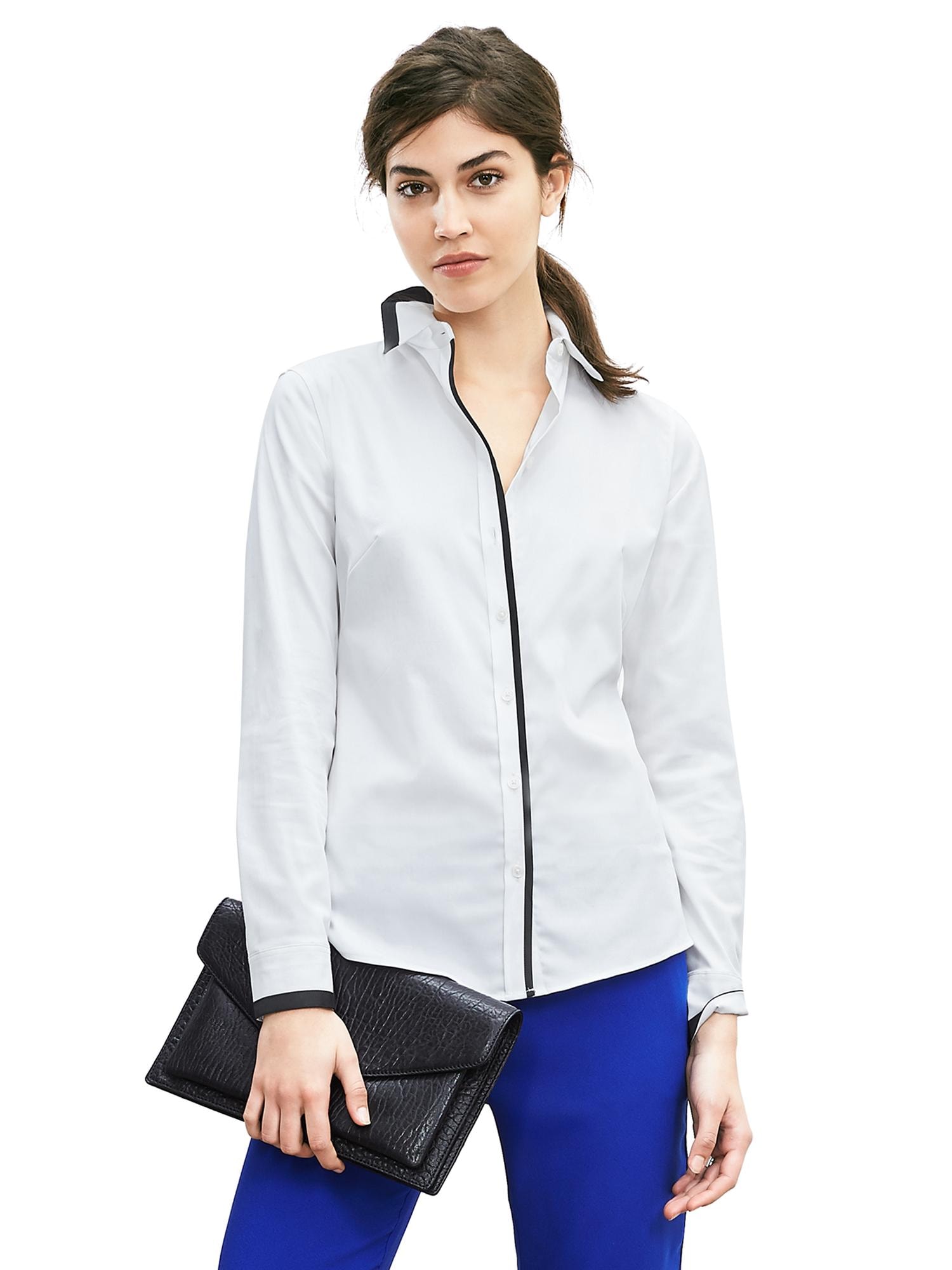 Fitted Non-Iron Piped White Shirt