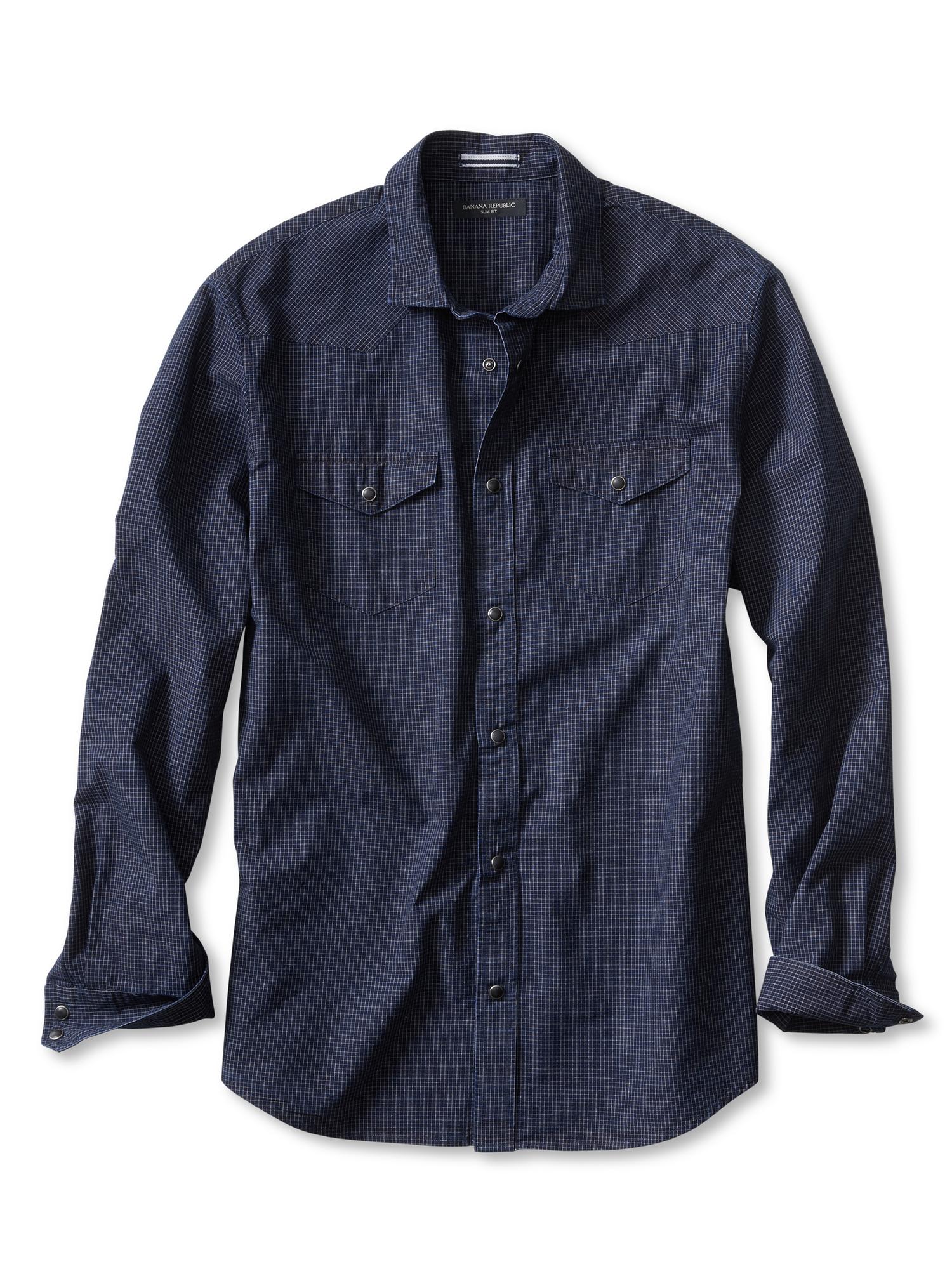 Slim Fit Indigo Print Western Shirt