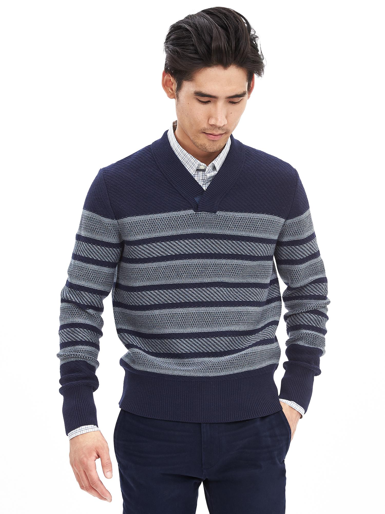 Traveler Stripe Shawl Collar Pullover Banana Republic