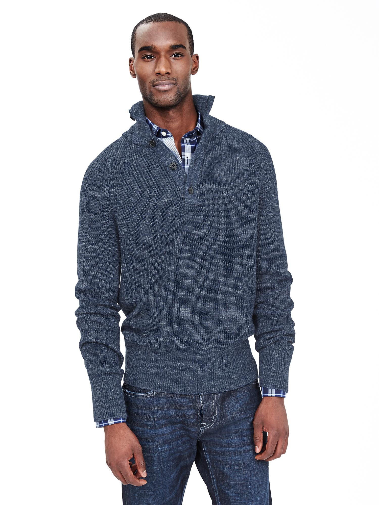 Ribbed Button-Mock Pullover | Banana Republic