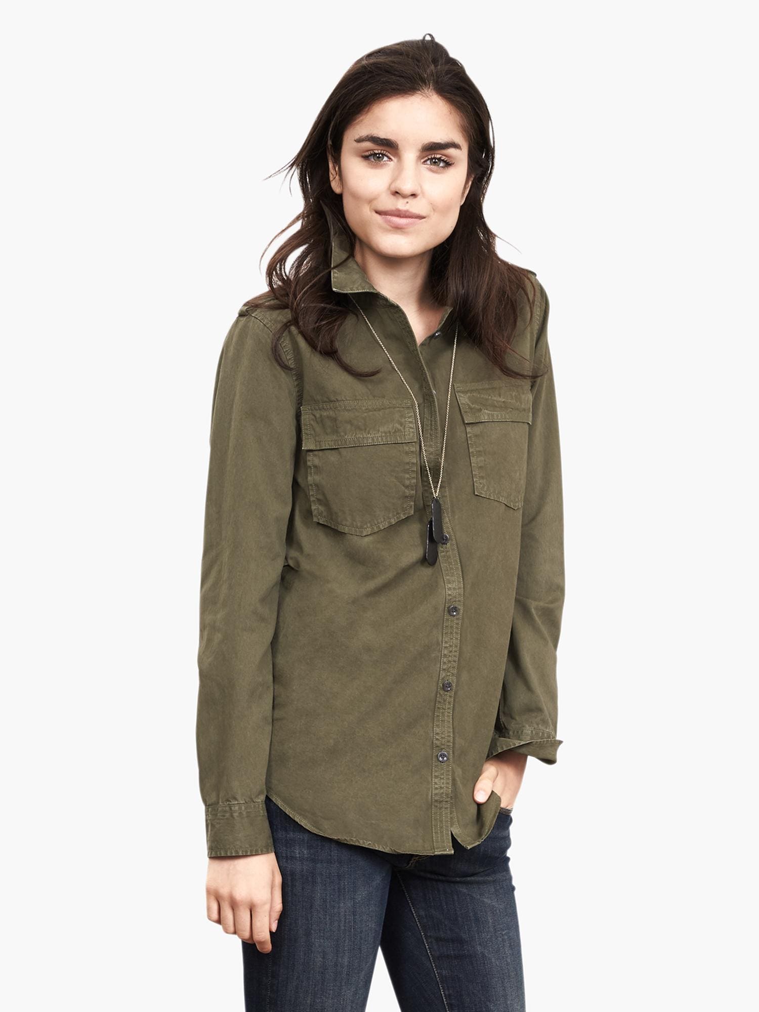 Soft-Wash Olive Utility Shirt | Banana Republic