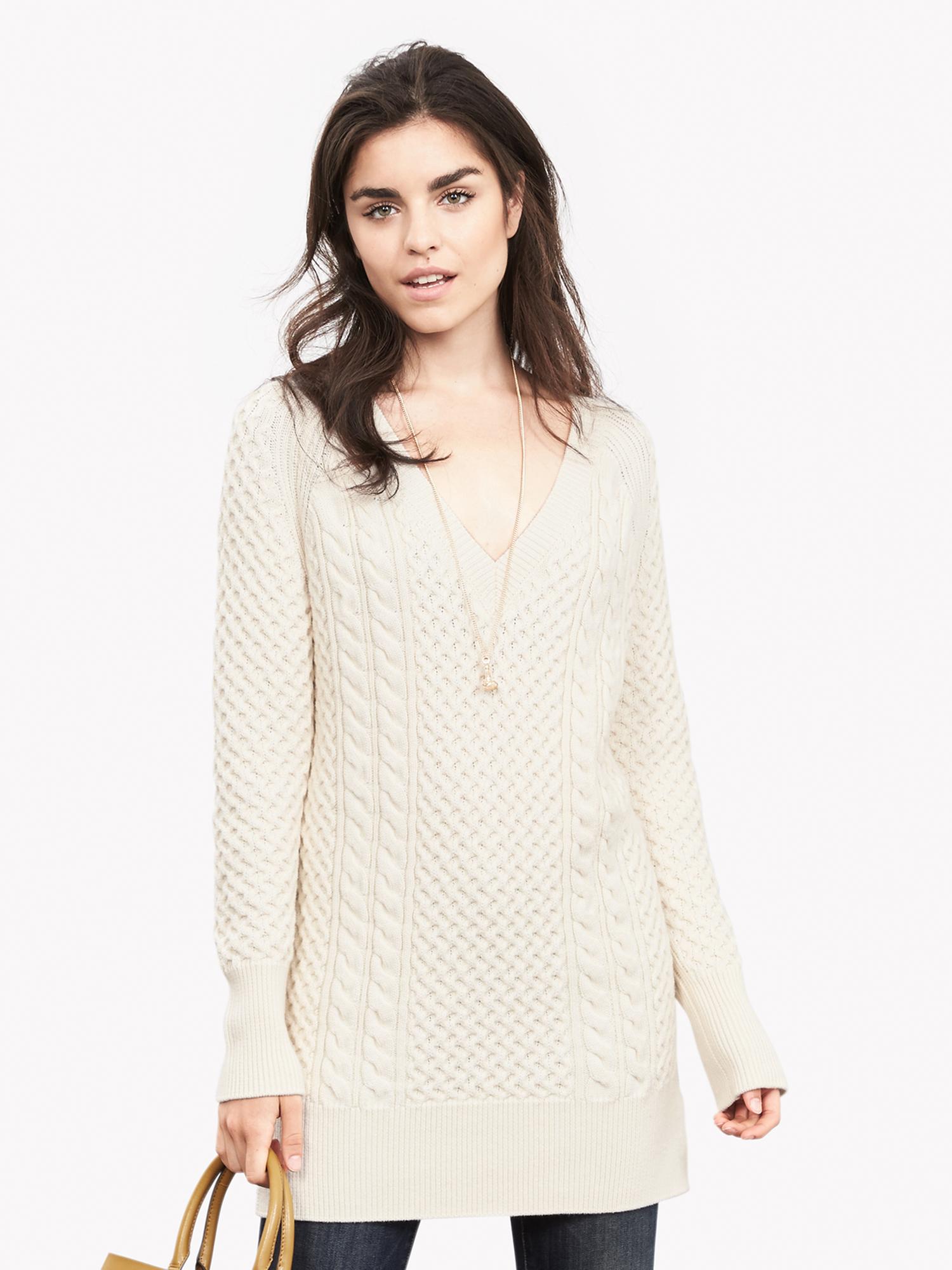 Cable-Knit Deep Vee Tunic