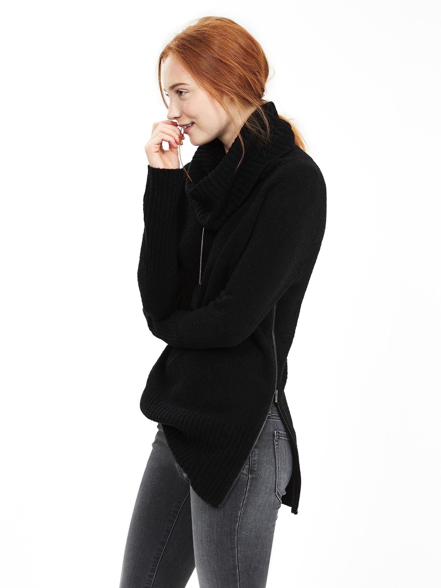 Side-Zip Long Turtleneck