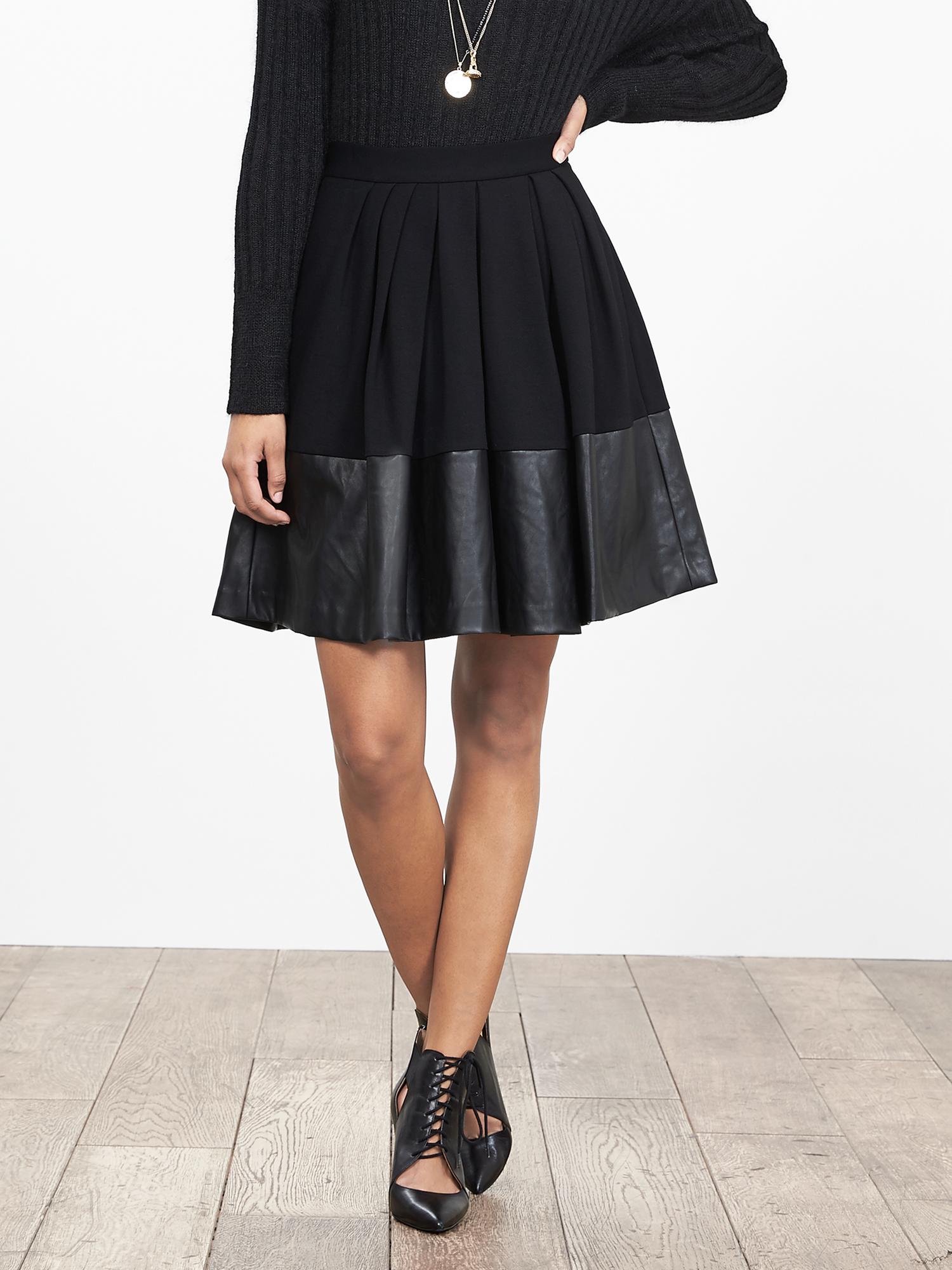 Faux-Leather Hem Full Skirt