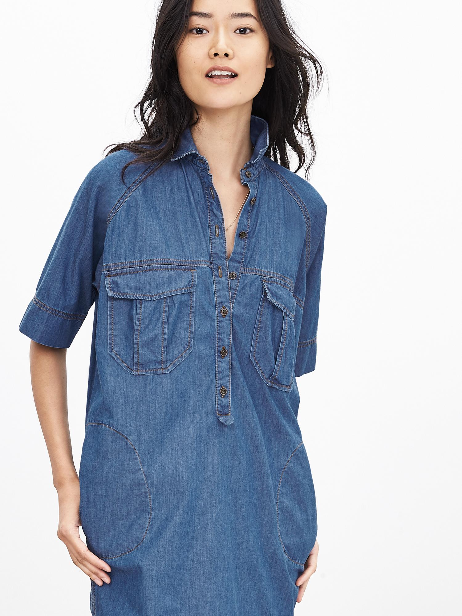 Dolman-Sleeve Denim Shirtdress | Banana Republic