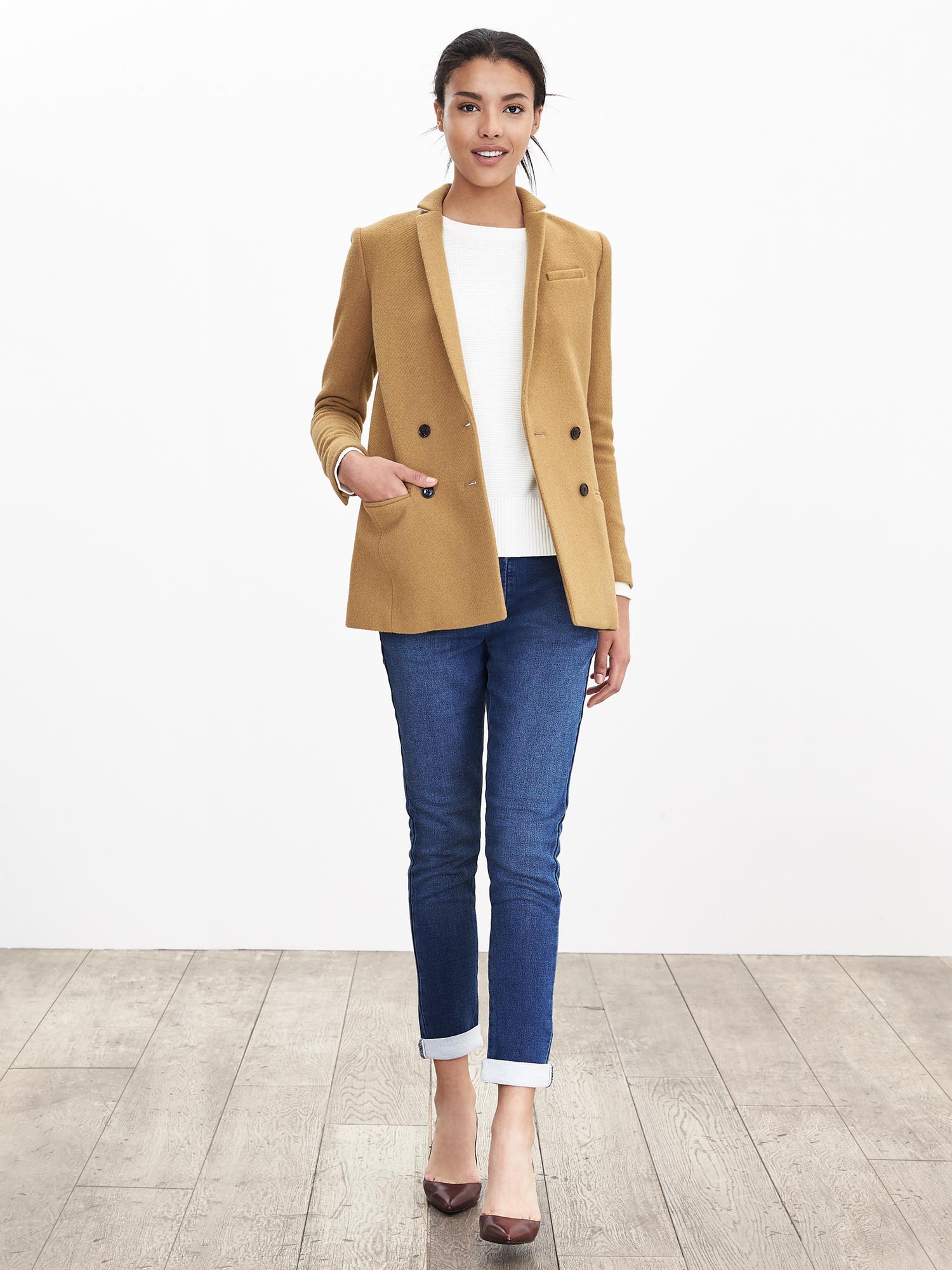 Camel Double-Breasted Blazer