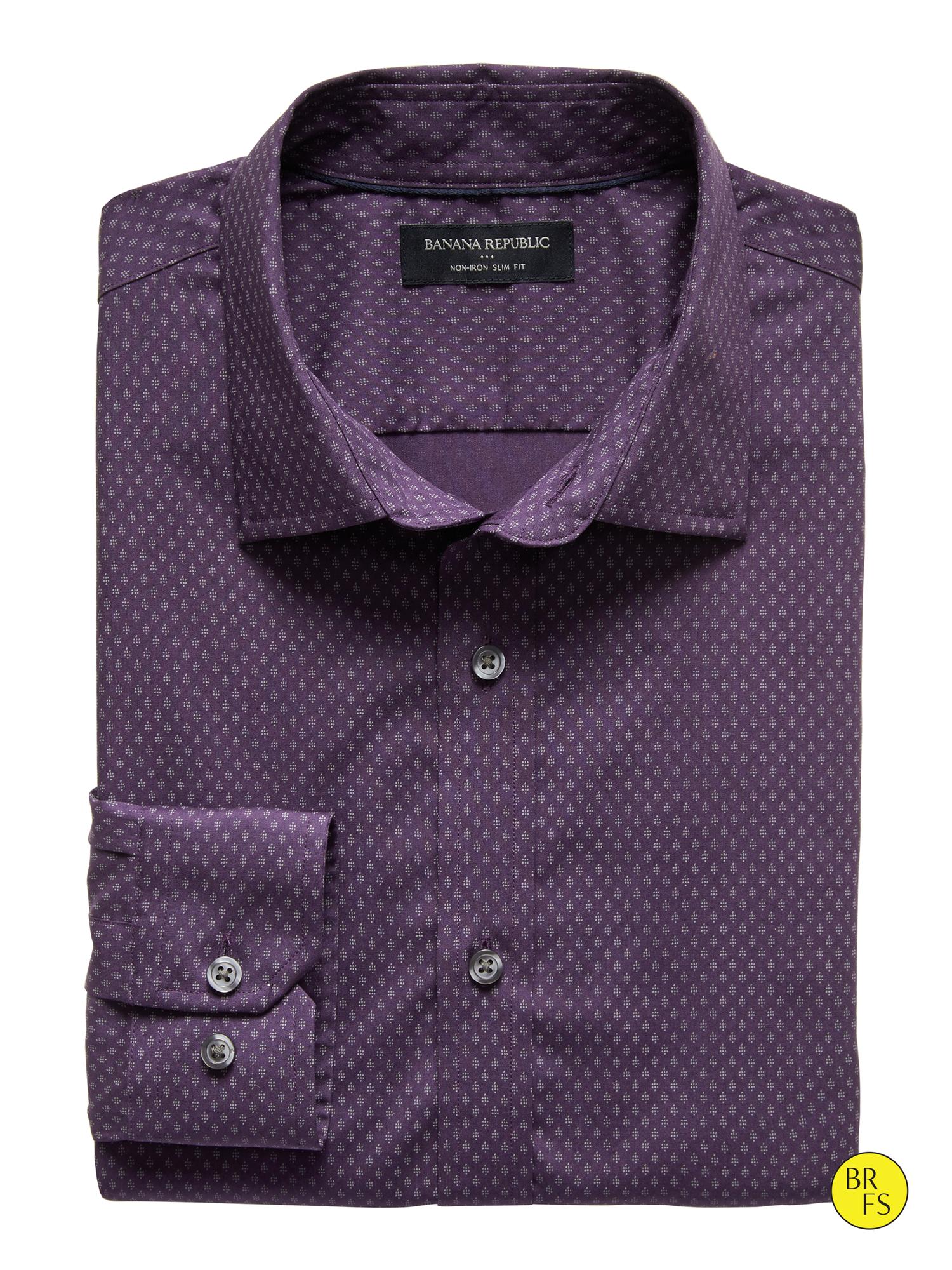 Factory Slim-Fit Non-Iron Purple-Print Shirt