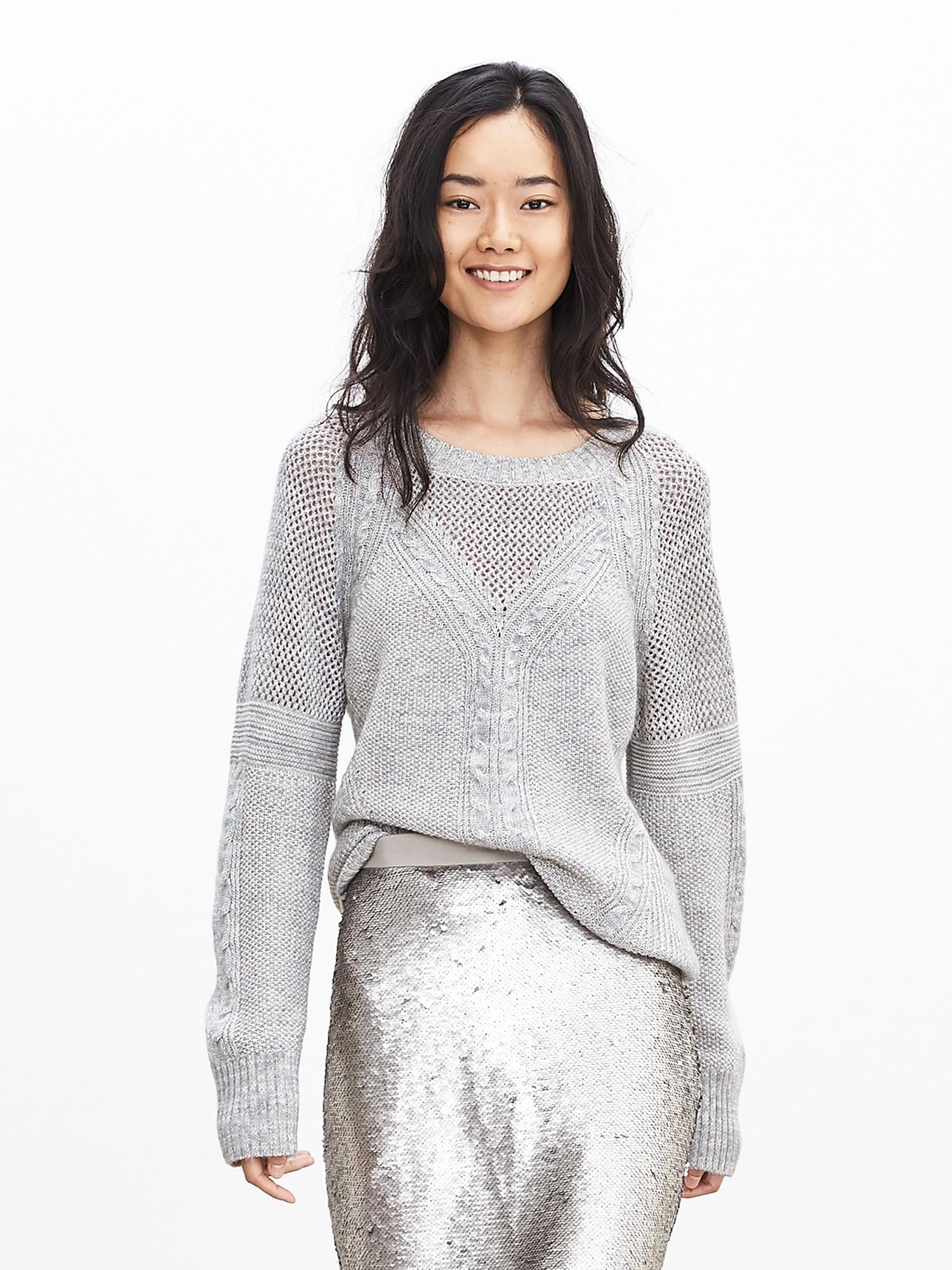 Mesh Mixed-Knit Pullover