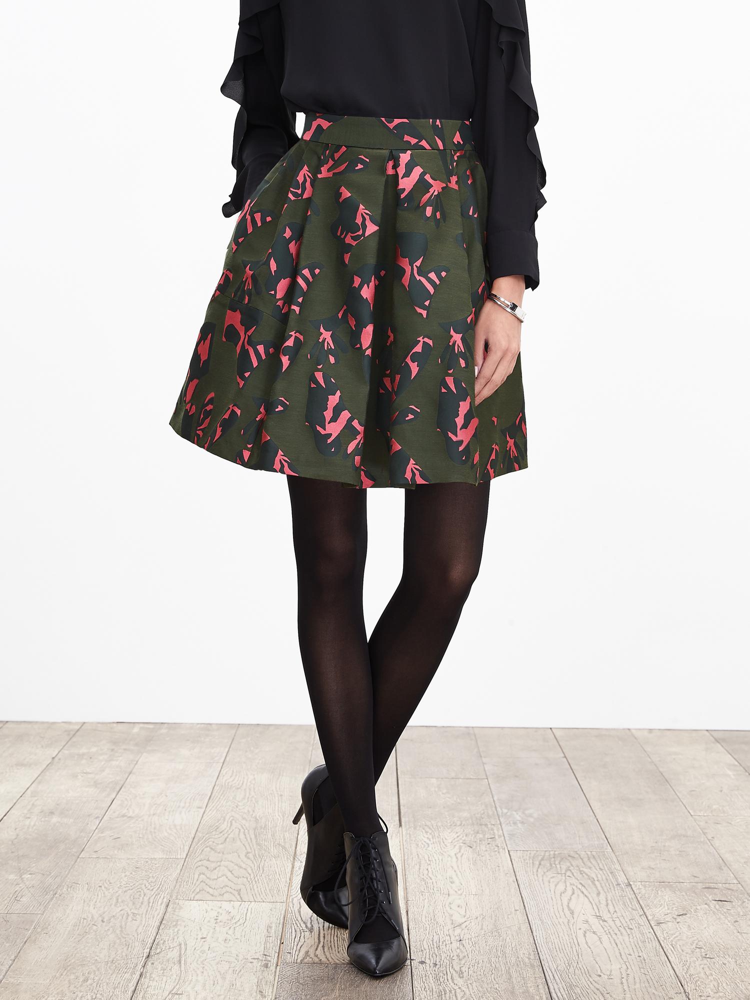 Pieced Jacquard Fit-and-Flare Skirt