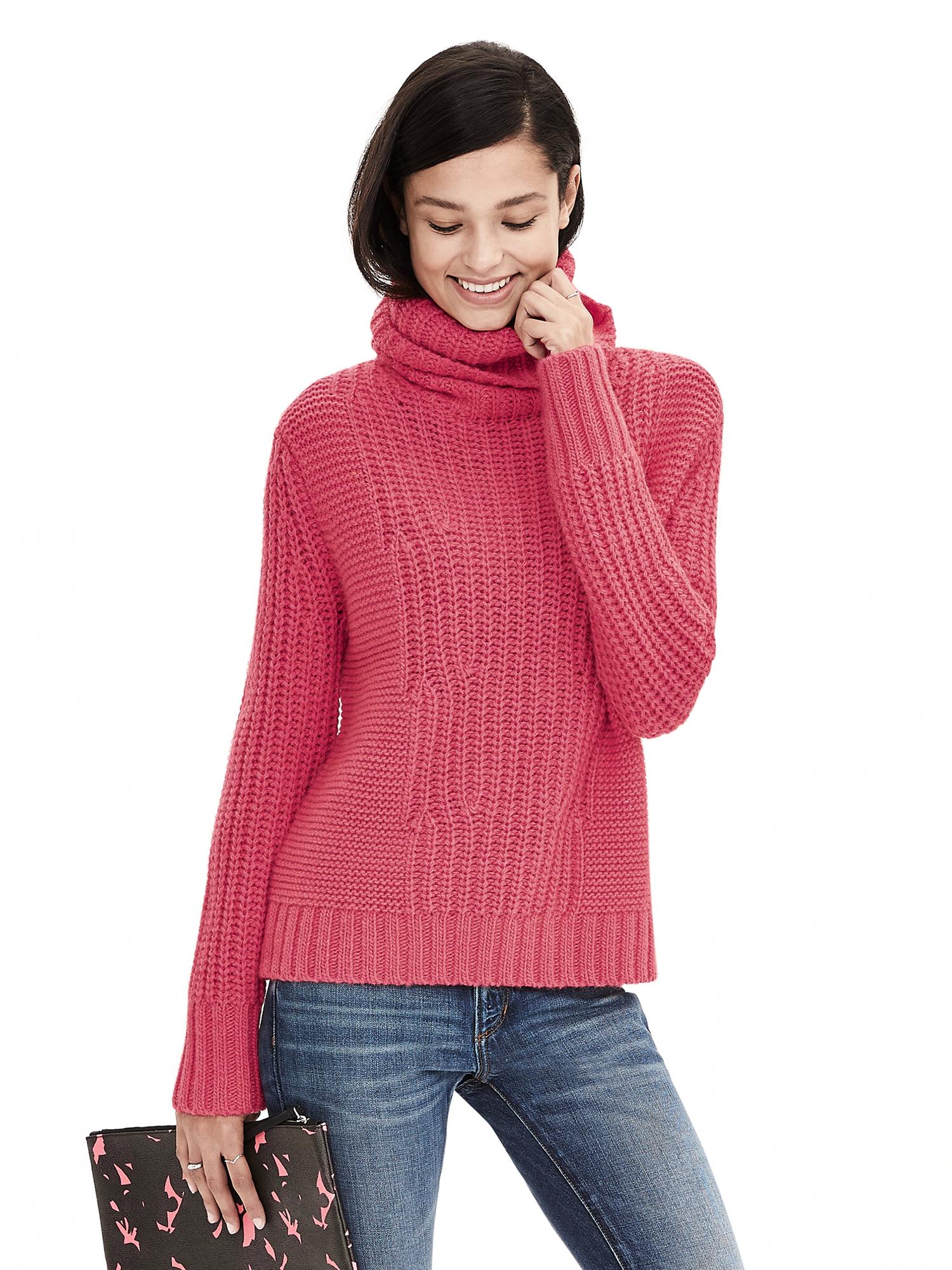 Mixed-Stitch Turtleneck Sweater