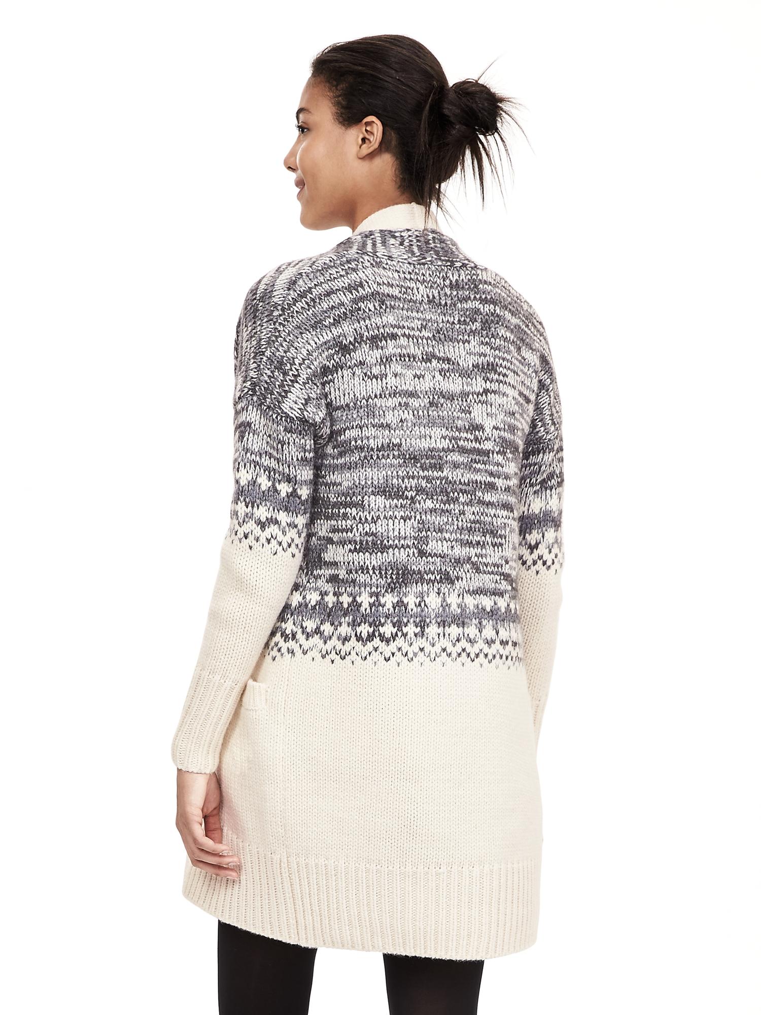 Blocked Fair Isle Long Open Cardigan | Banana Republic