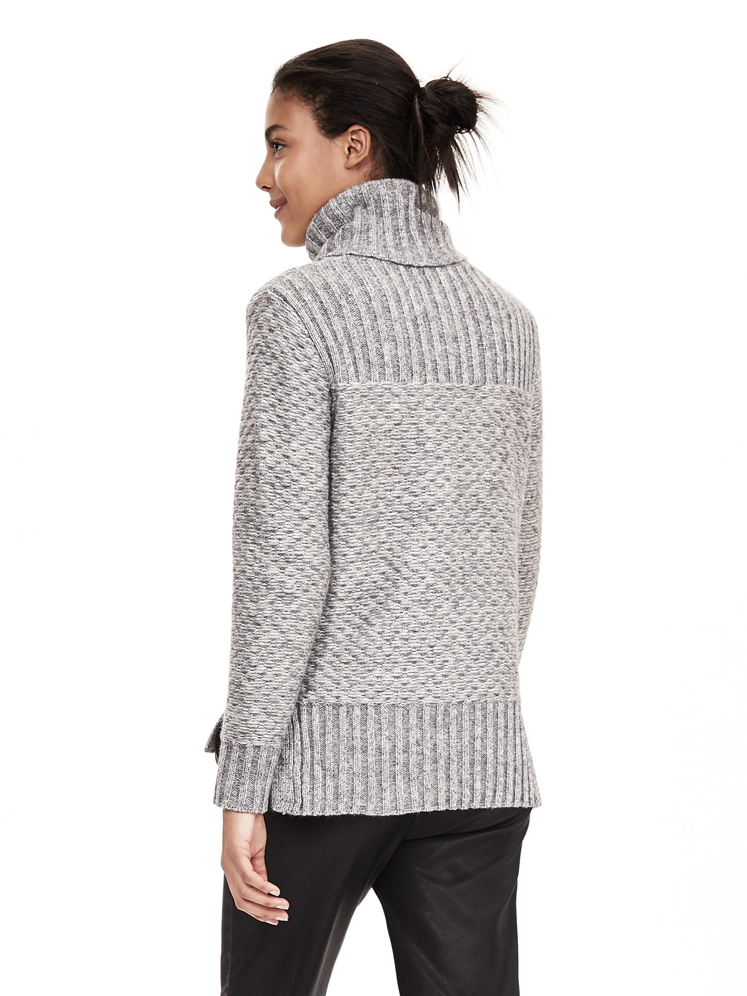 Two-Tone High/Low Turtleneck Pullover