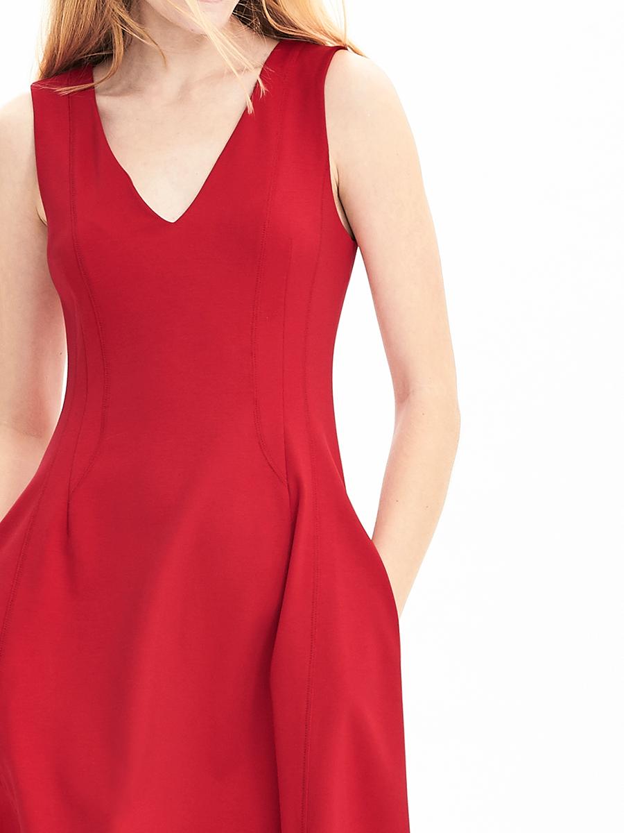 Red Ponte Fit-and-Flare Dress