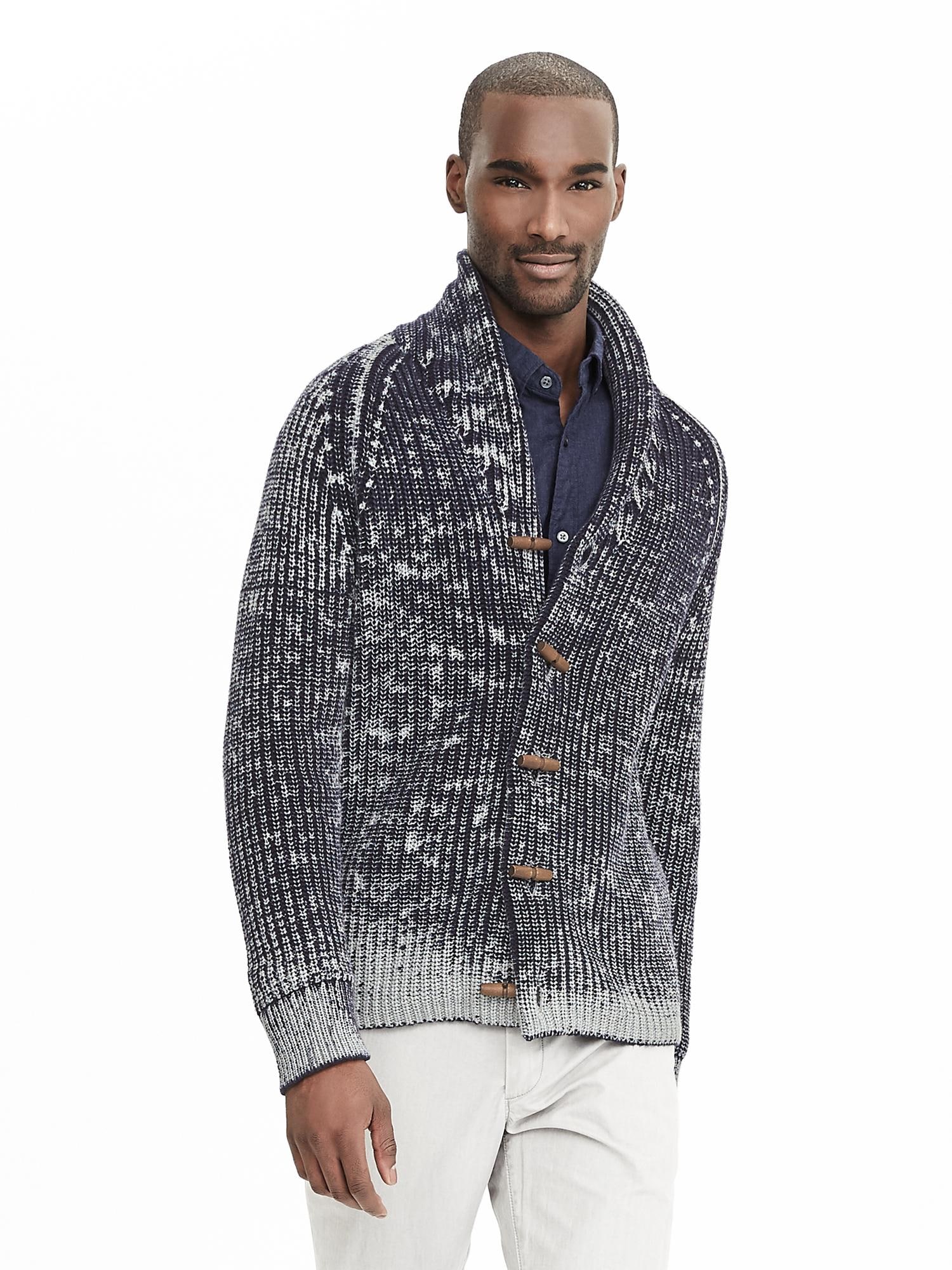 Nordic jacquard shawl-collar cardigan, Contemporaine, Stripes & Patterns