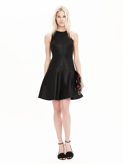 Faux-Leather Fit-and-Flare Dress