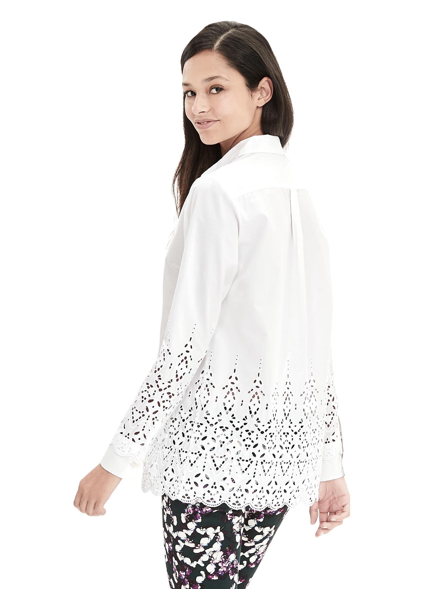 Scallop-Hem Eyelet Shirt