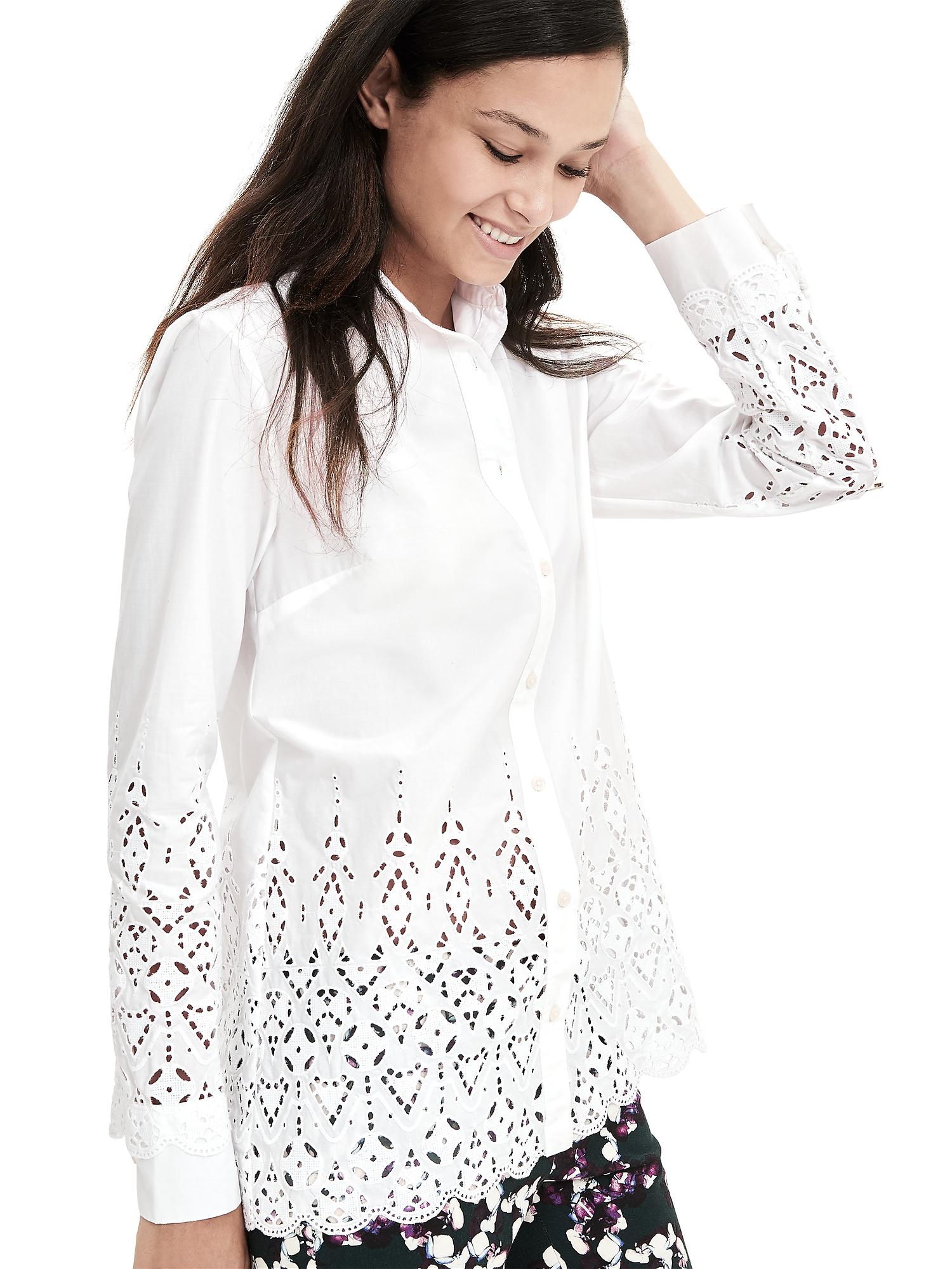 Scallop-Hem Eyelet Shirt