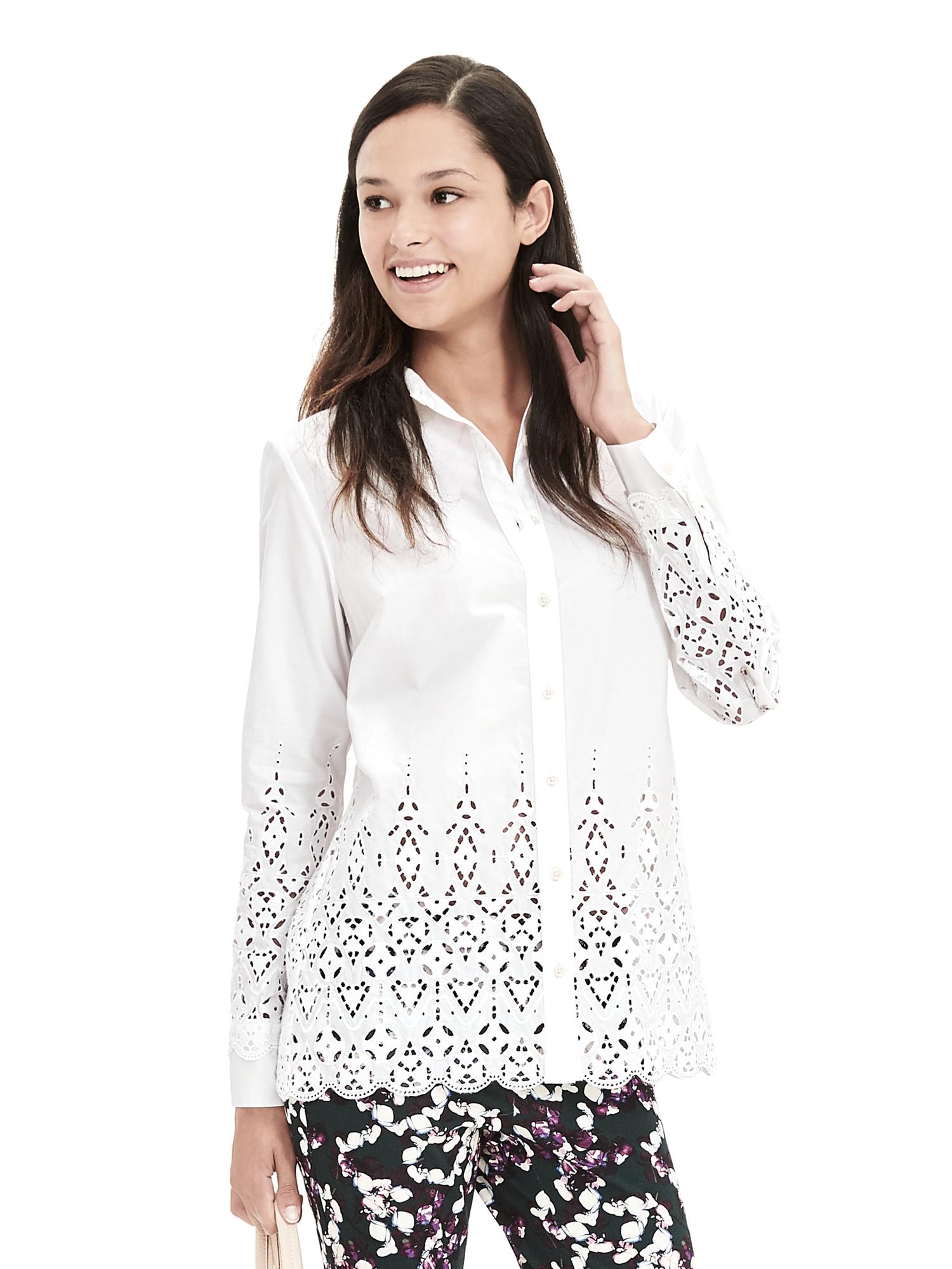 Scallop-Hem Eyelet Shirt