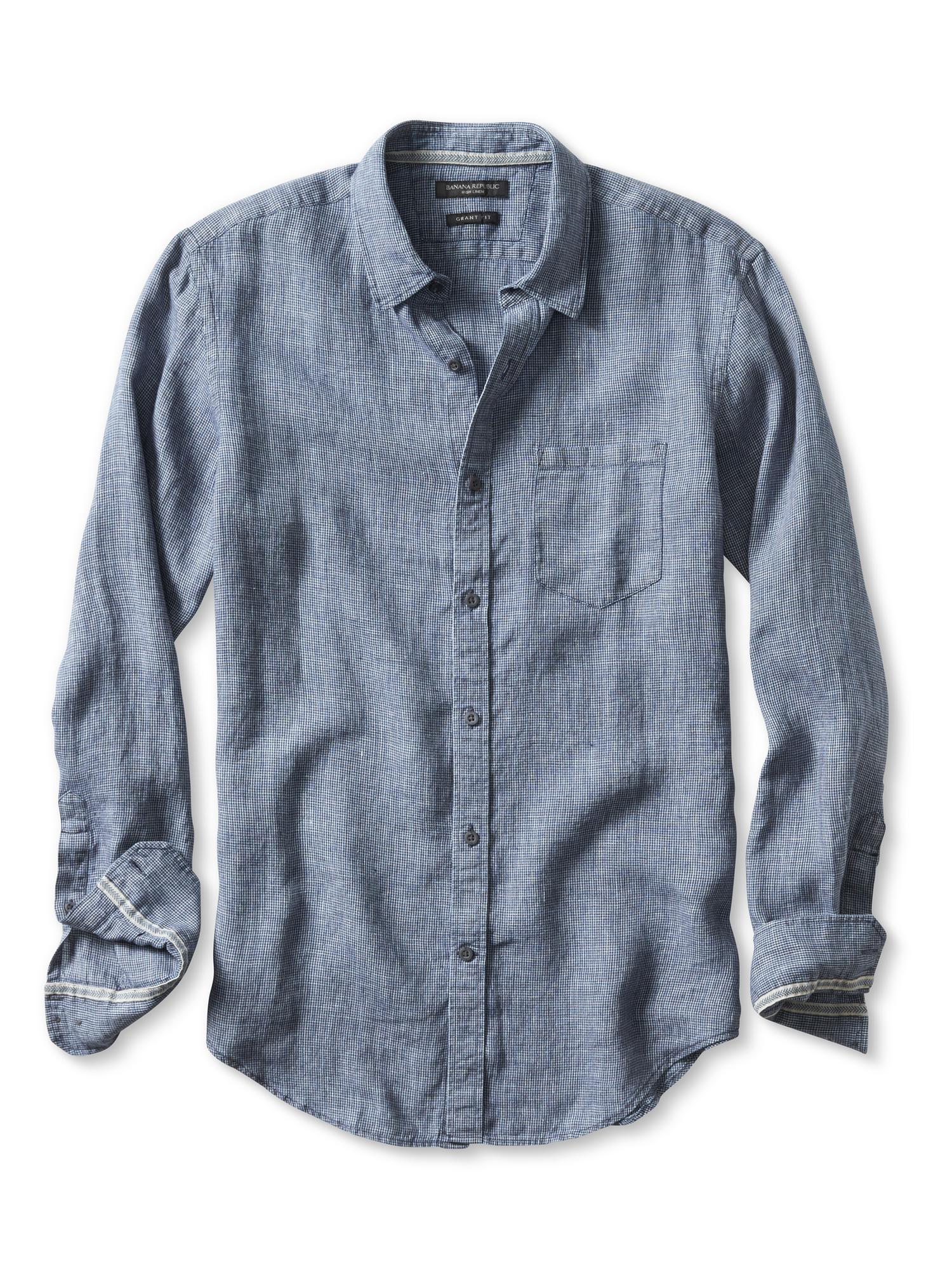 Grant-Fit Textured Indigo Irish Linen Shirt | Banana Republic