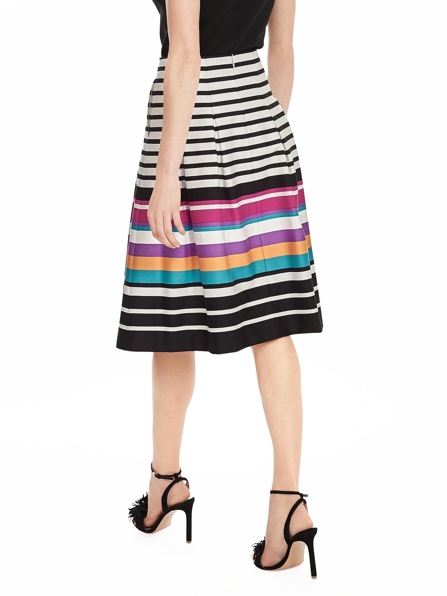 Multi-Stripe Pleated Skirt