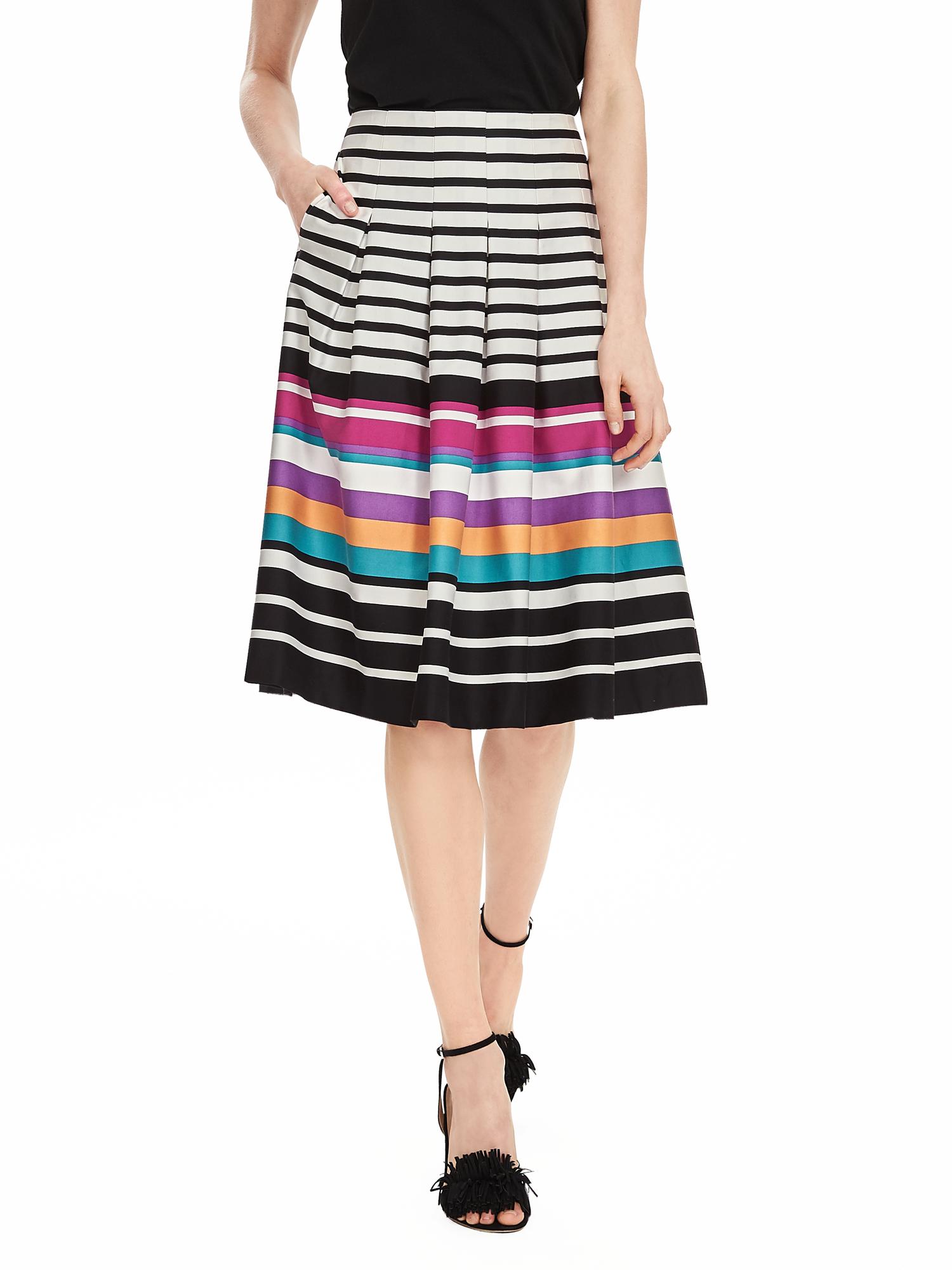 Multi-Stripe Pleated Skirt