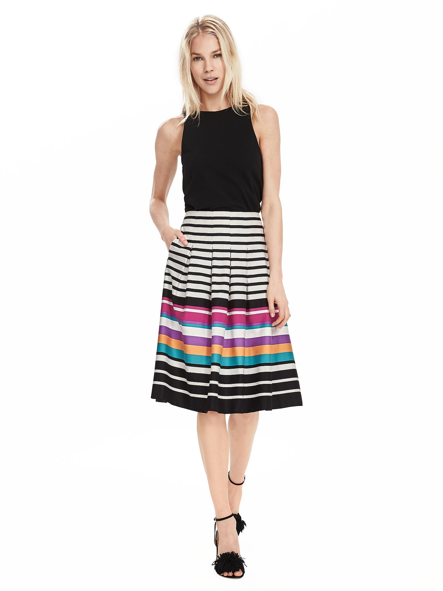 Multi-Stripe Pleated Skirt