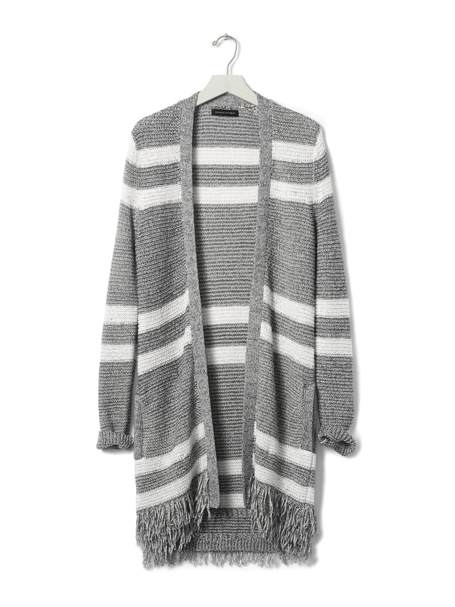 Fringe Stripe Open Cardigan