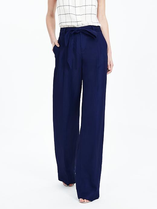 Linen-Blend Belted Wide-Leg Pant | Banana Republic