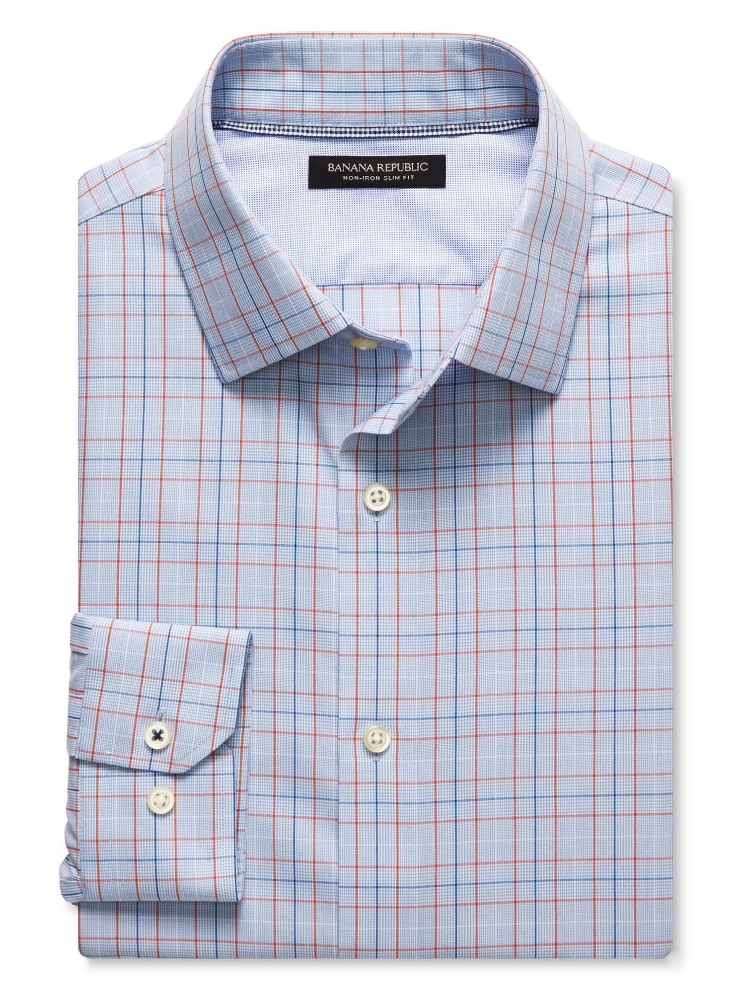 CamdenFit NonIron Orange Check Shirt Banana Republic
