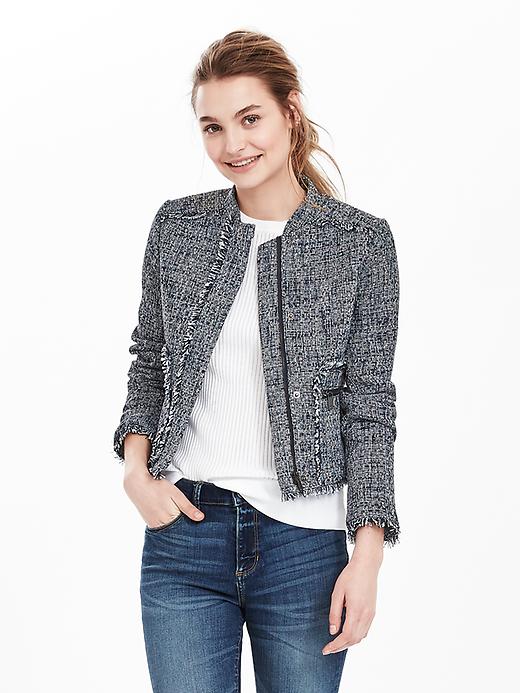 Raw fashion edge tweed jacket