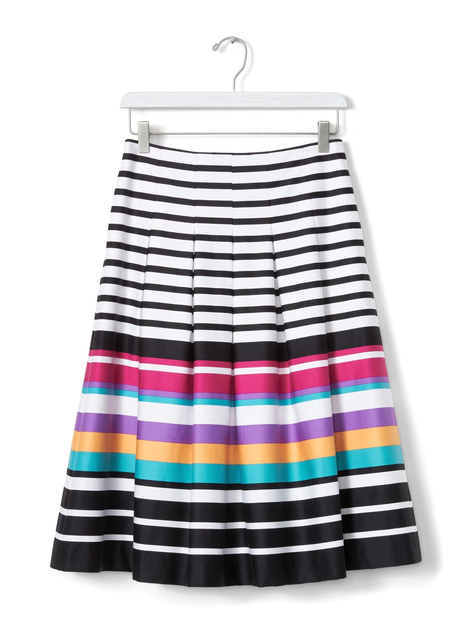 Multi-Stripe Pleated Skirt