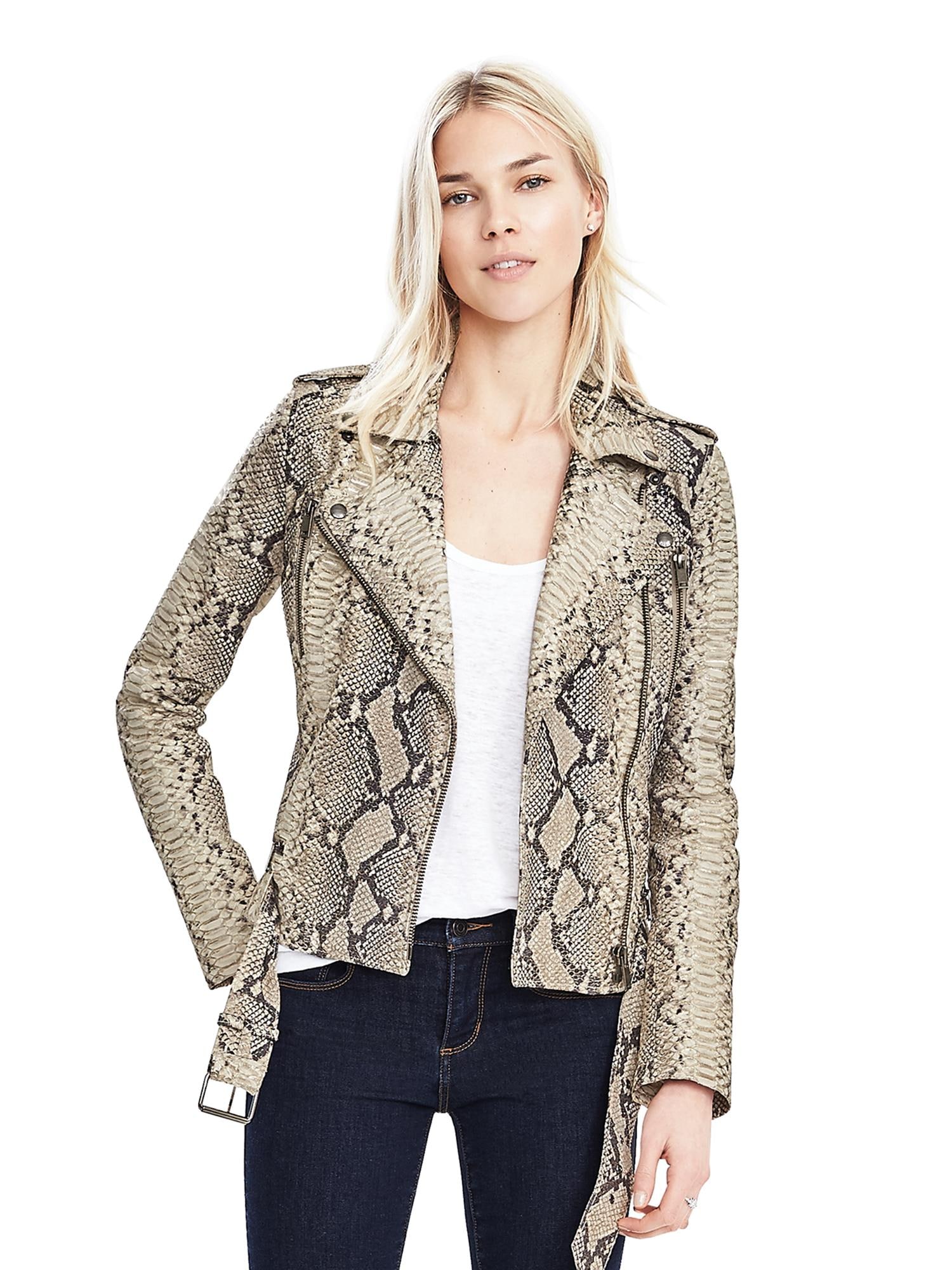 Limited-Edition Python Print Leather Moto Jacket | Banana