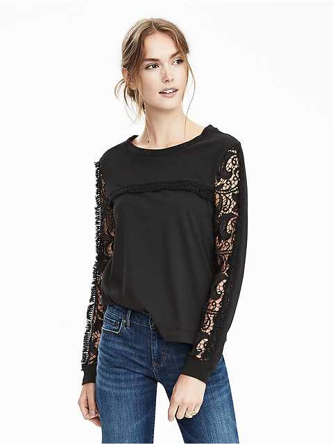 Long-Sleeve Fringe Top | Banana Republic