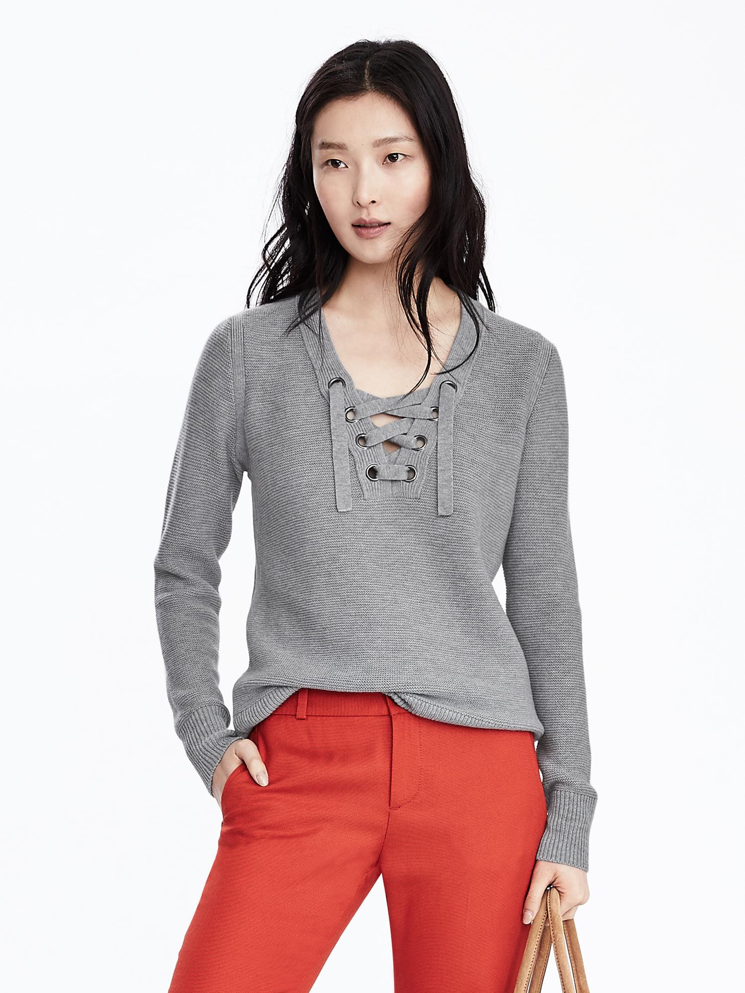 Lace-Up Vee Pullover