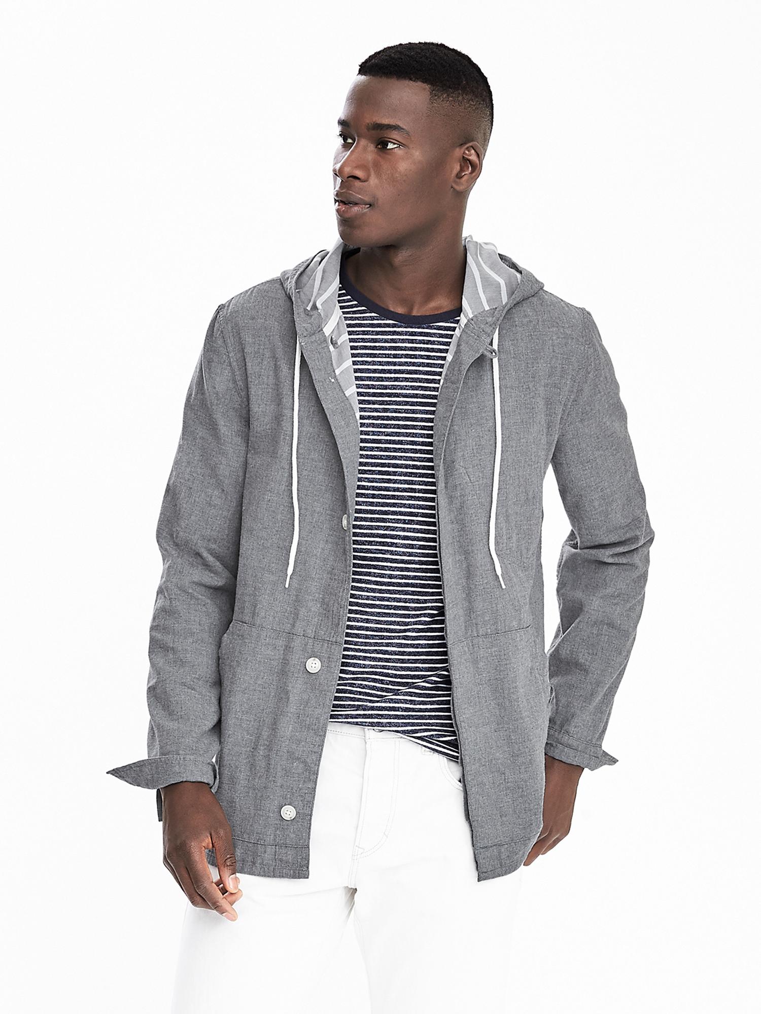 Camden-Fit Gray Hooded Shirt Jacket