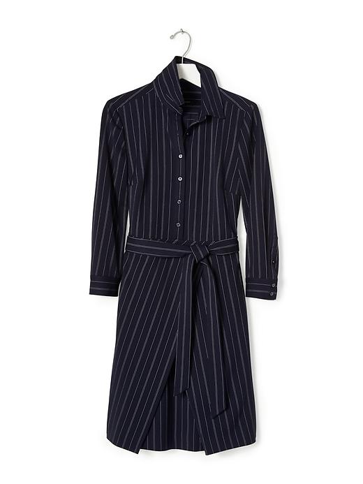 blue pinstripe tie waist shirt dress Blue Zone Planet main image 1