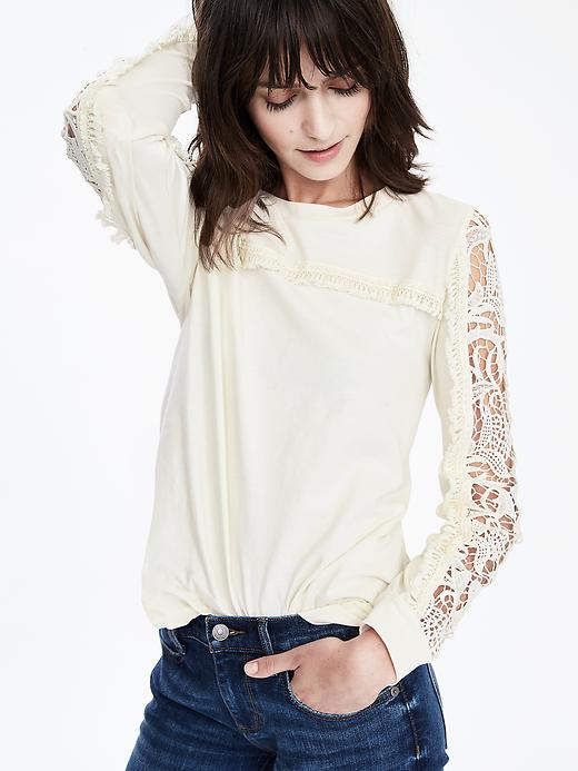 Long-Sleeve Fringe Top | Banana Republic