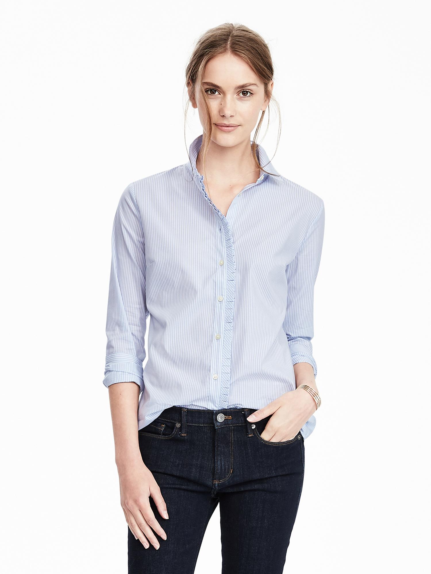 Riley-Fit Pleated Ruffle Shirt