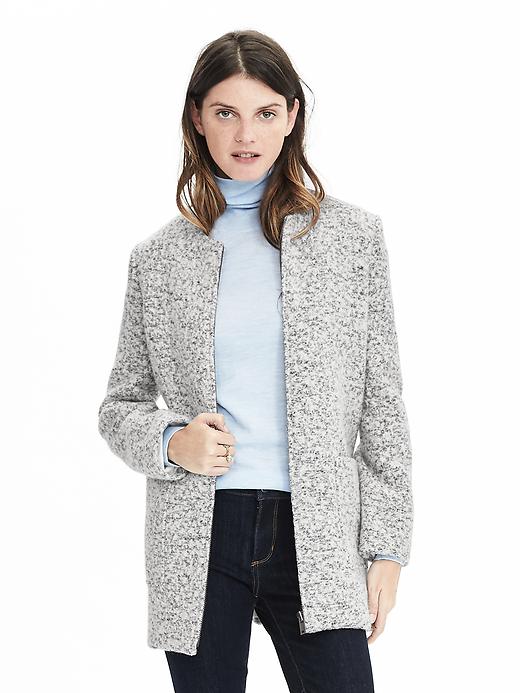 Marled Collarless Coat Gap Zip Front Collarless Boucle Coat Banana
