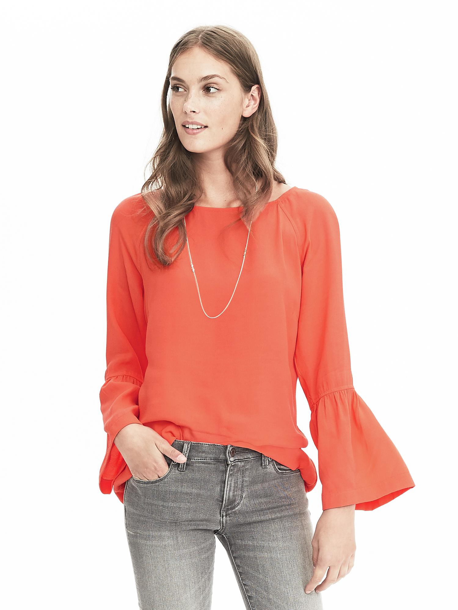 Bell Sleeve Crepe Blouse