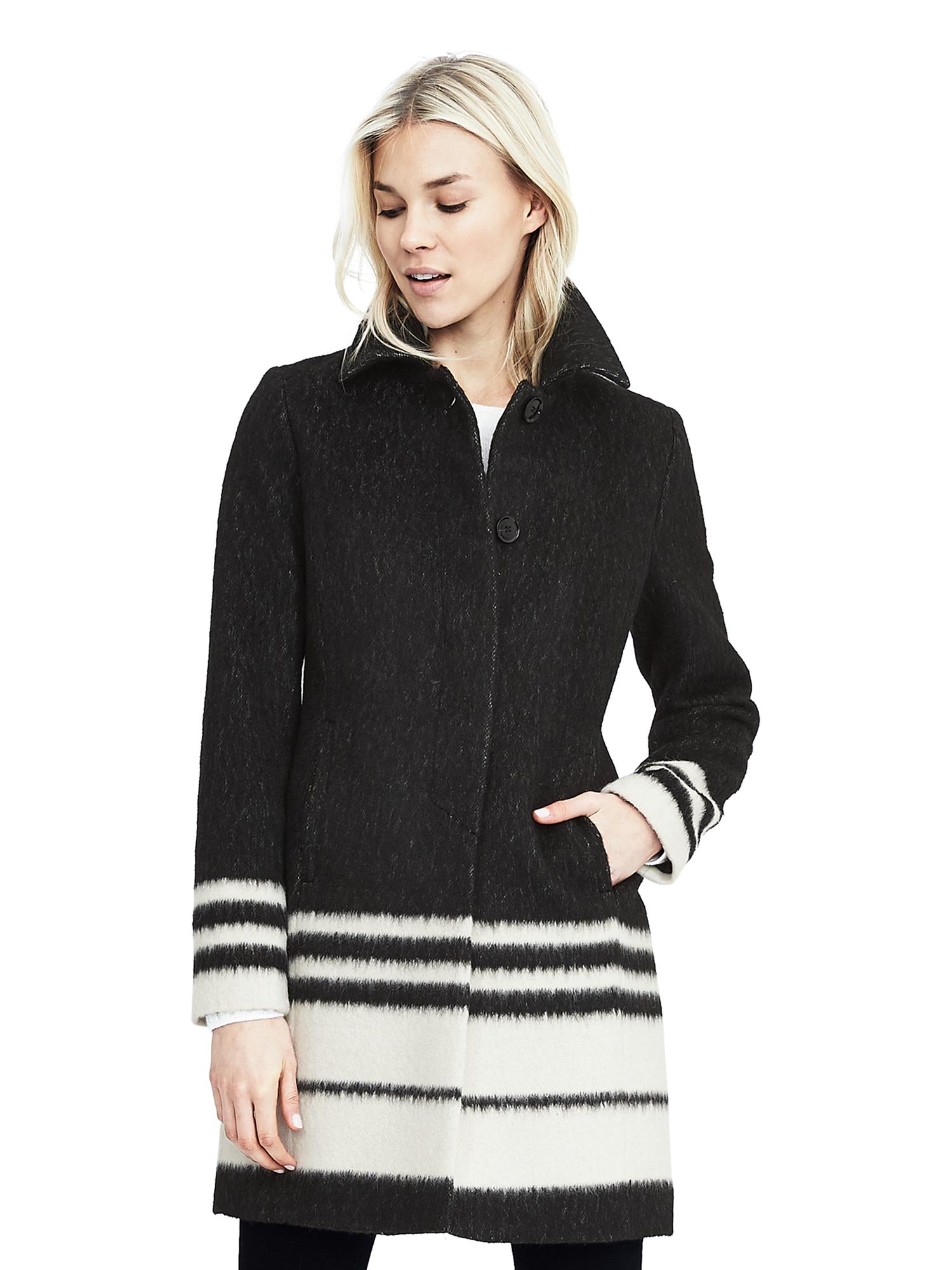 Striped Button Front Tailored Coat