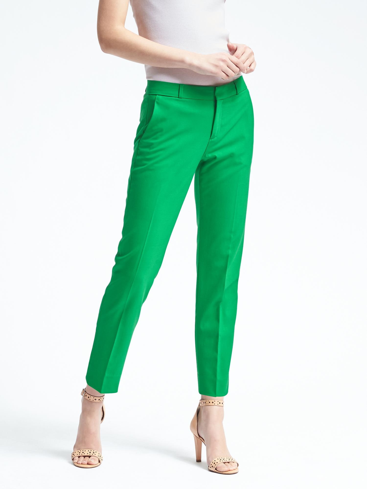 Avery Straight-Fit Green Lightweight Wool Ankle Pant